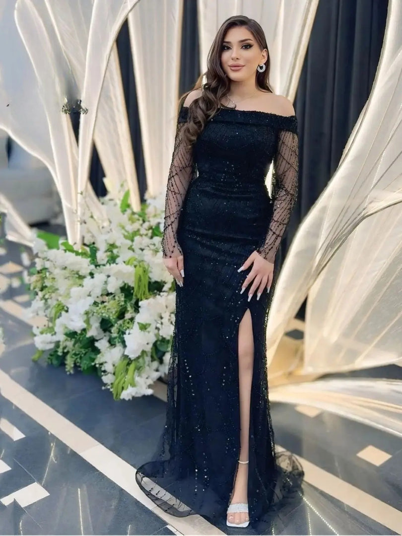 Elegant Luxurious Special Occasions Off-Shoulder Full Sleeve Customized Prom Dresses
