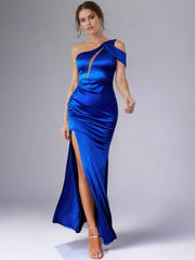 Elegant Luxury Backless Satin Long Birthday Party Maxi Dress