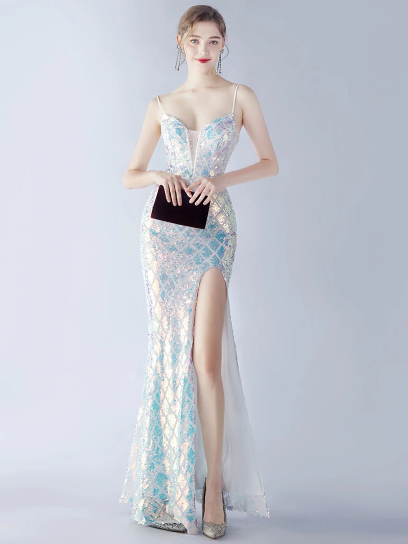 Elegant Luxury Backless Sequin Bodycon Party Prom Long Maxi Dress