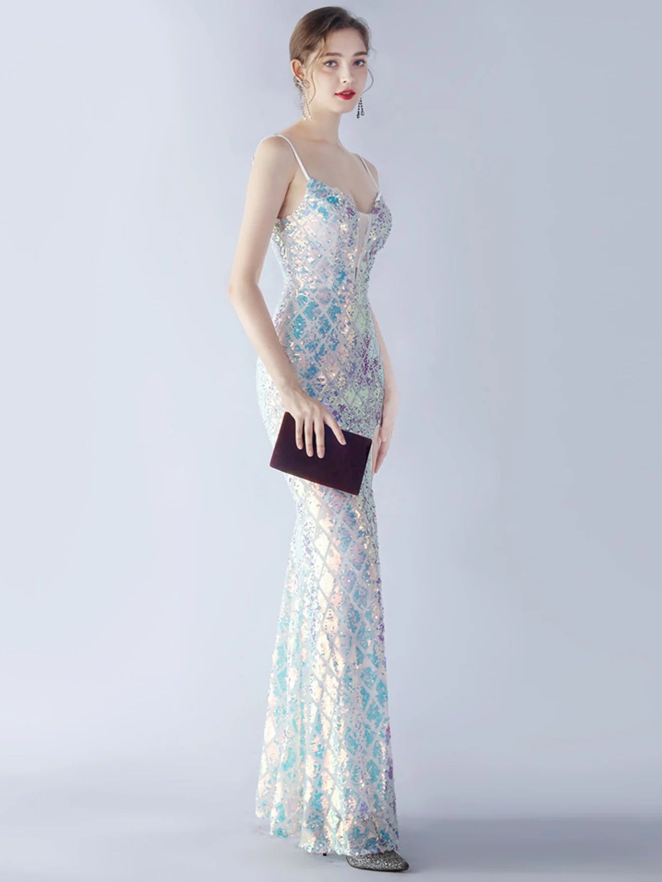 Elegant Luxury Backless Sequin Bodycon Party Prom Long Maxi Dress