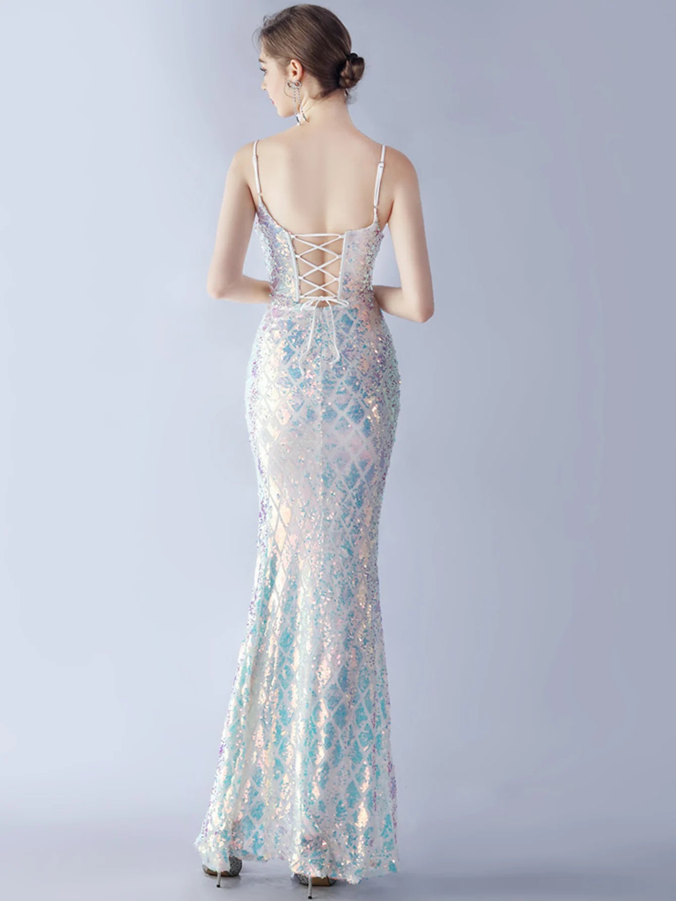 Elegant Luxury Backless Sequin Bodycon Party Prom Long Maxi Dress