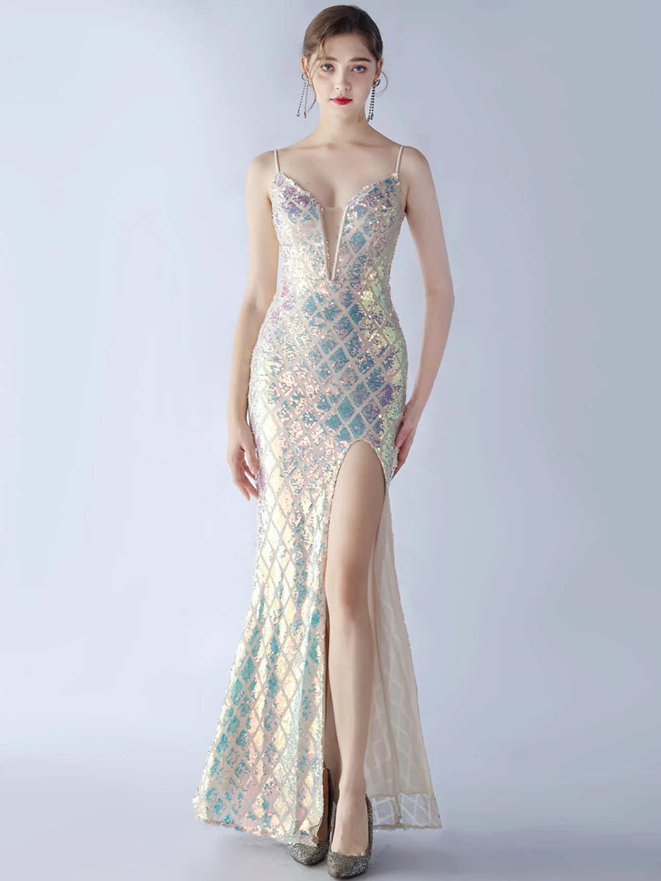 Elegant Luxury Backless Sequin Bodycon Party Prom Long Maxi Dress
