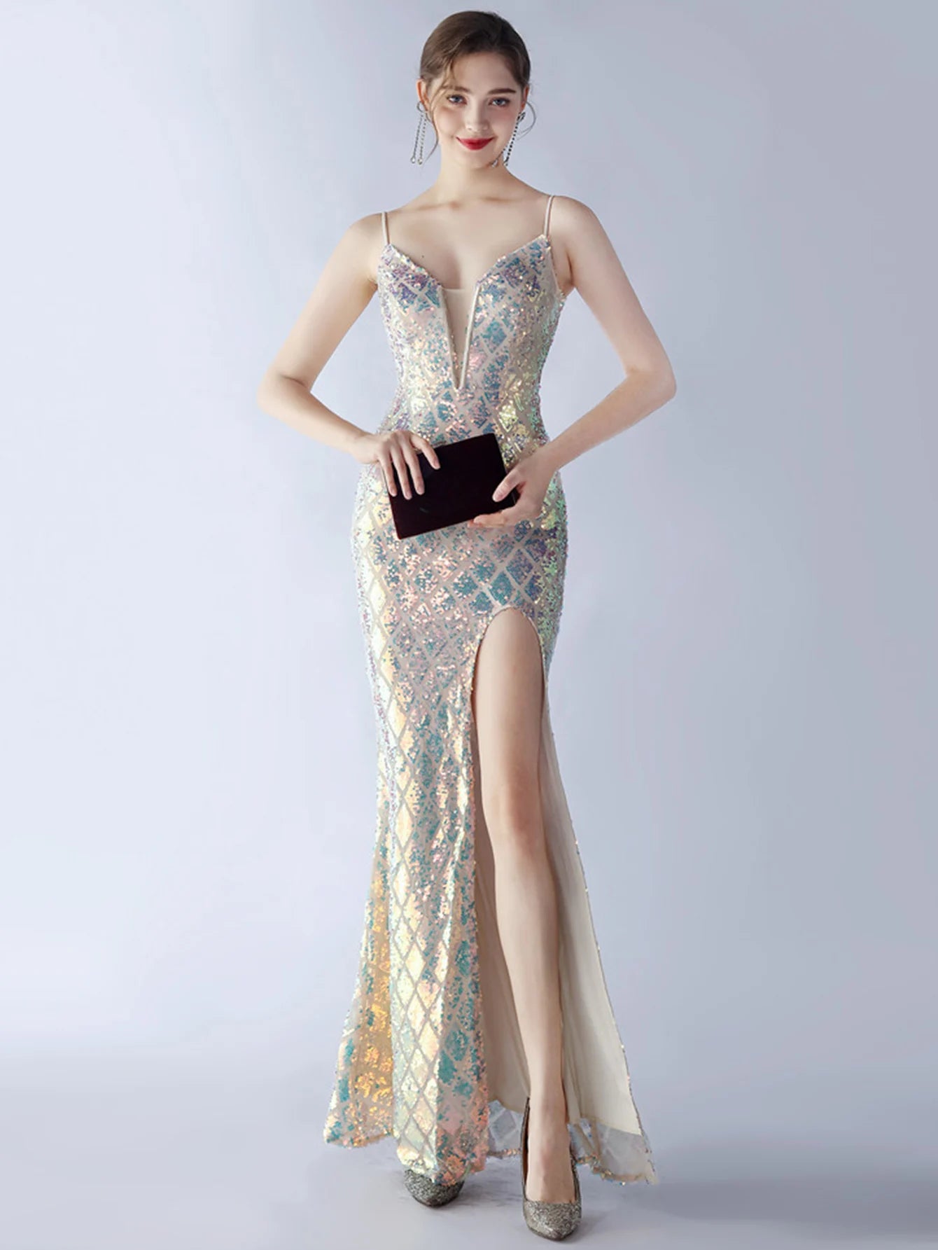 Elegant Luxury Backless Sequin Bodycon Party Prom Long Maxi Dress