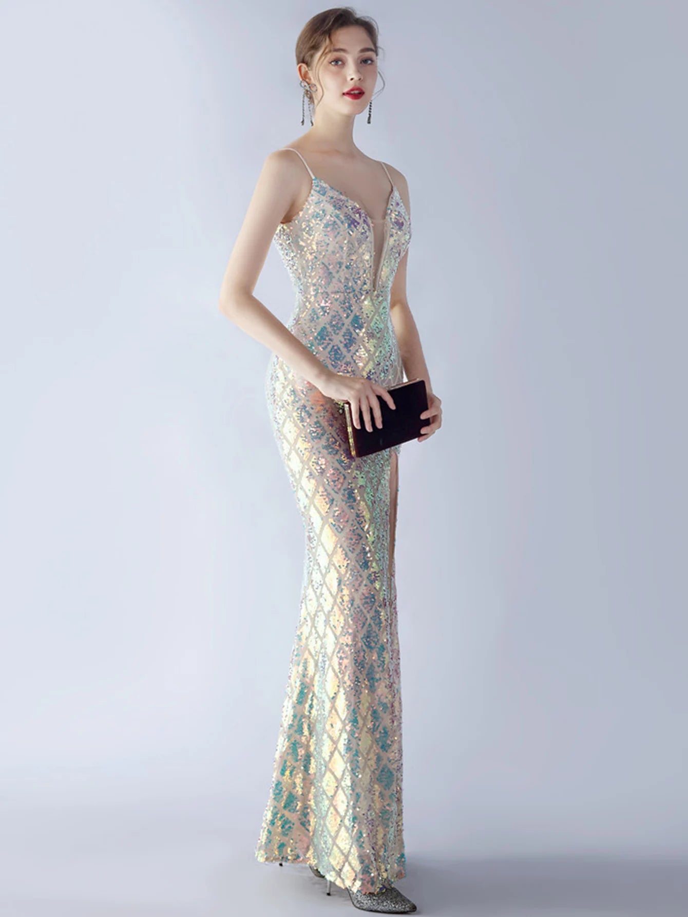 Elegant Luxury Backless Sequin Bodycon Party Prom Long Maxi Dress