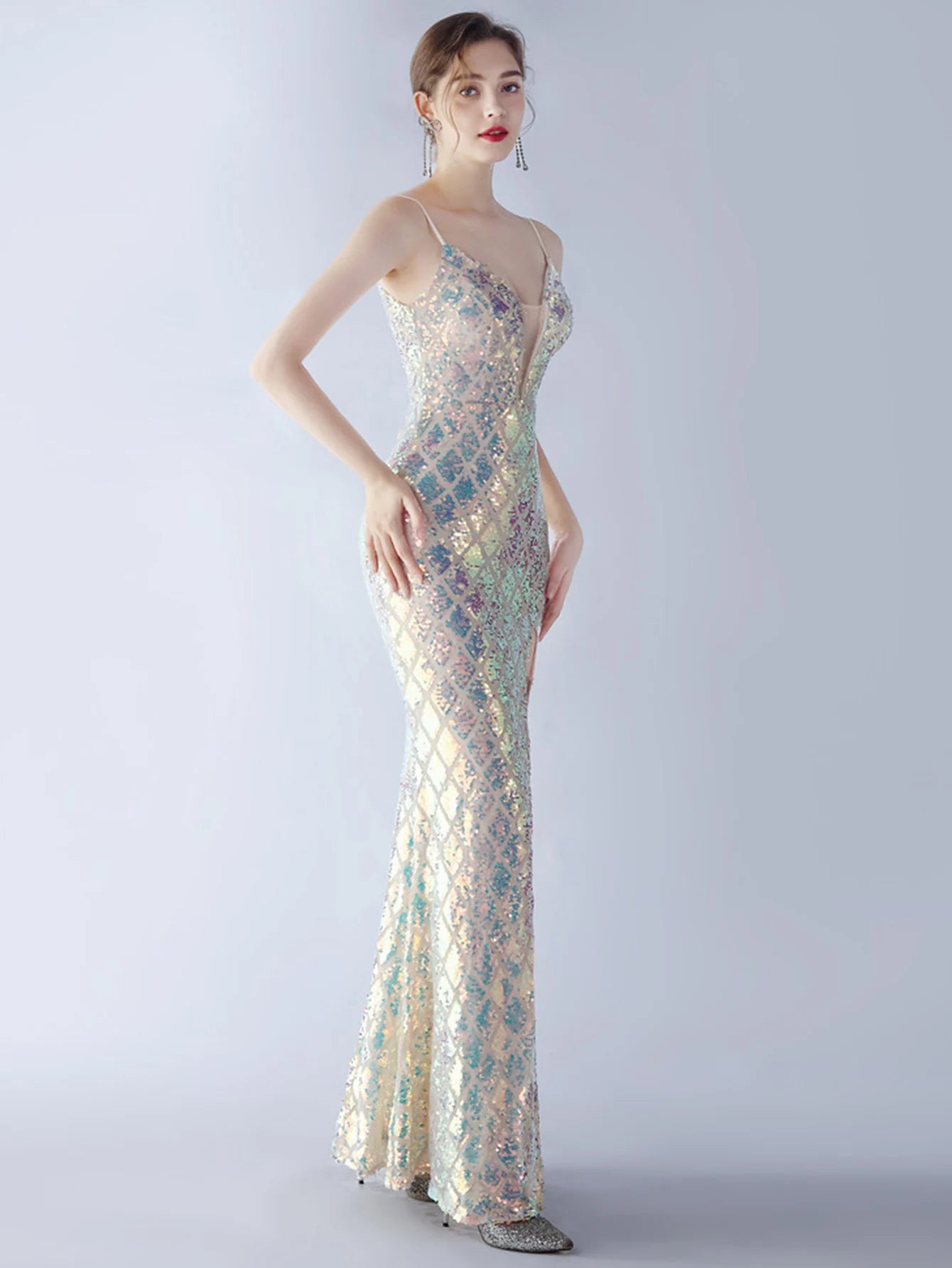 Elegant Luxury Backless Sequin Bodycon Party Prom Long Maxi Dress