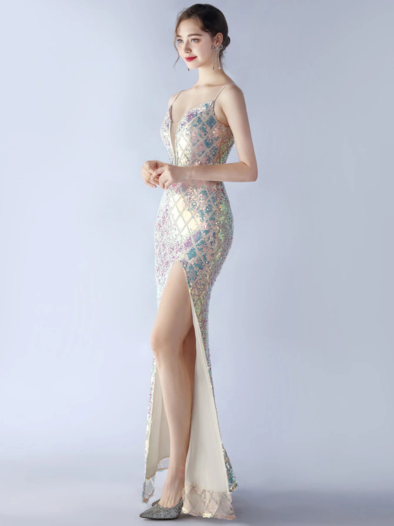 Elegant Luxury Backless Sequin Bodycon Party Prom Long Maxi Dress