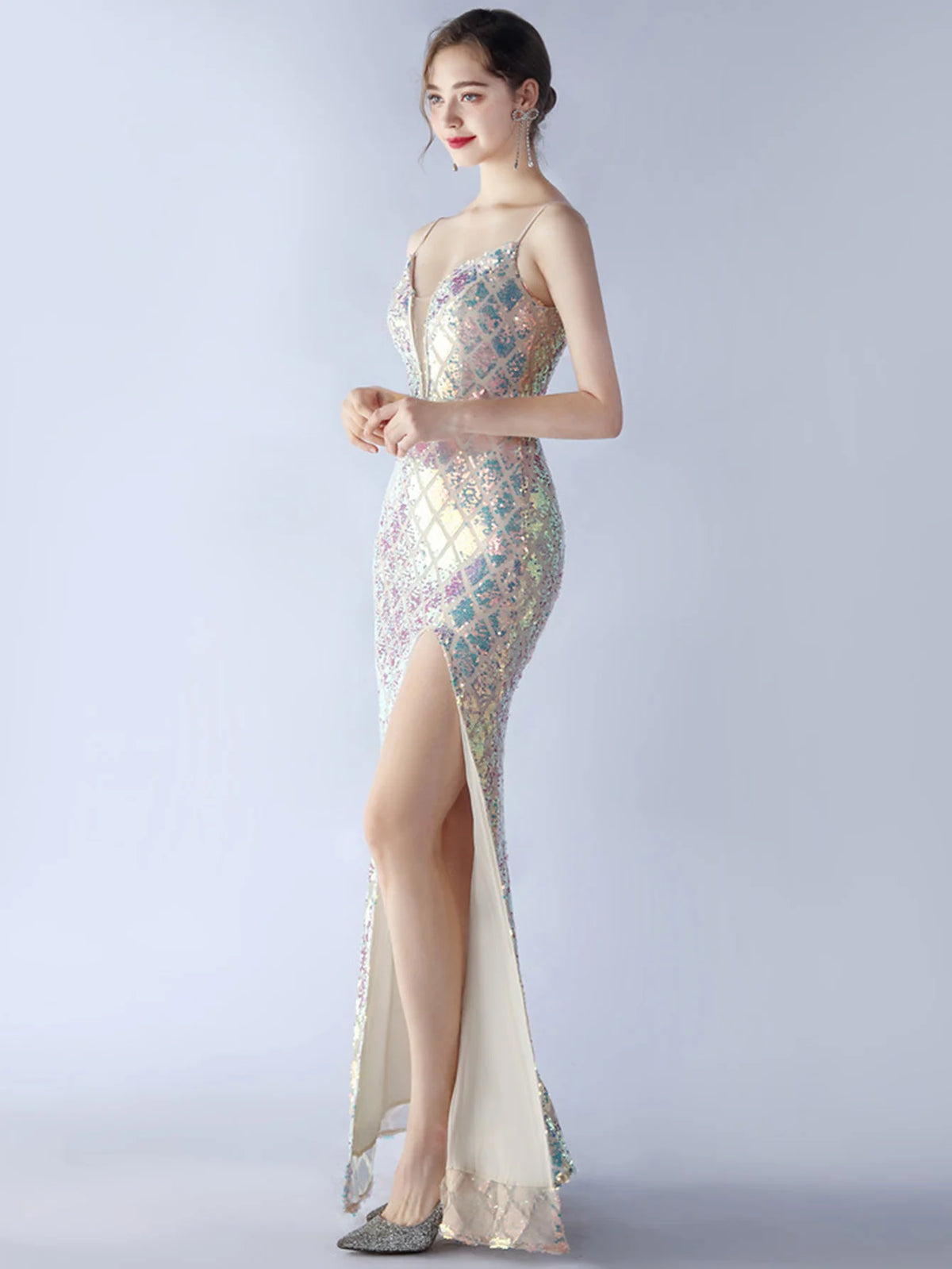 Elegant Luxury Backless Sequin Bodycon Party Prom Long Maxi Dress