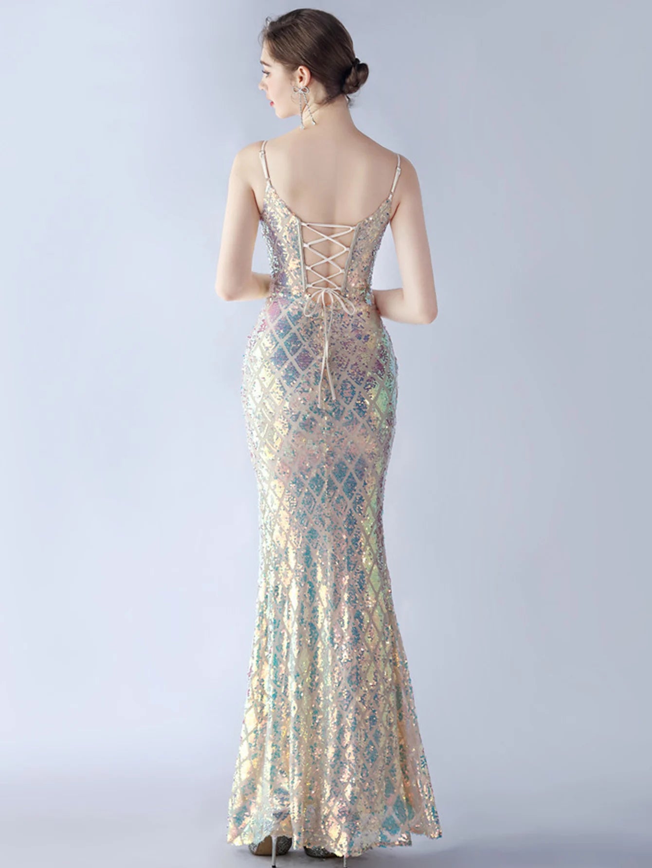 Elegant Luxury Backless Sequin Bodycon Party Prom Long Maxi Dress
