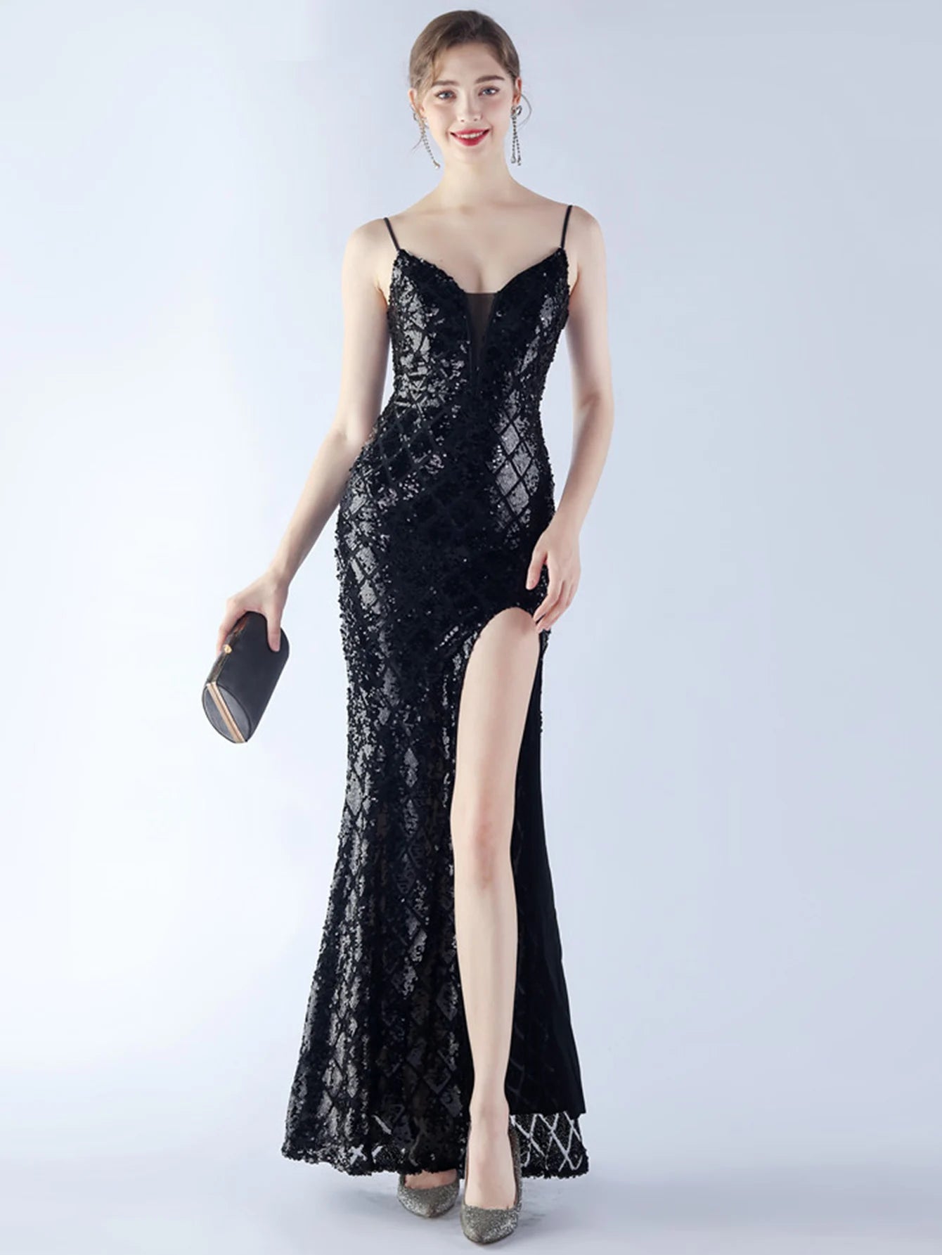 Elegant Luxury Backless Sequin Bodycon Party Prom Long Maxi Dress