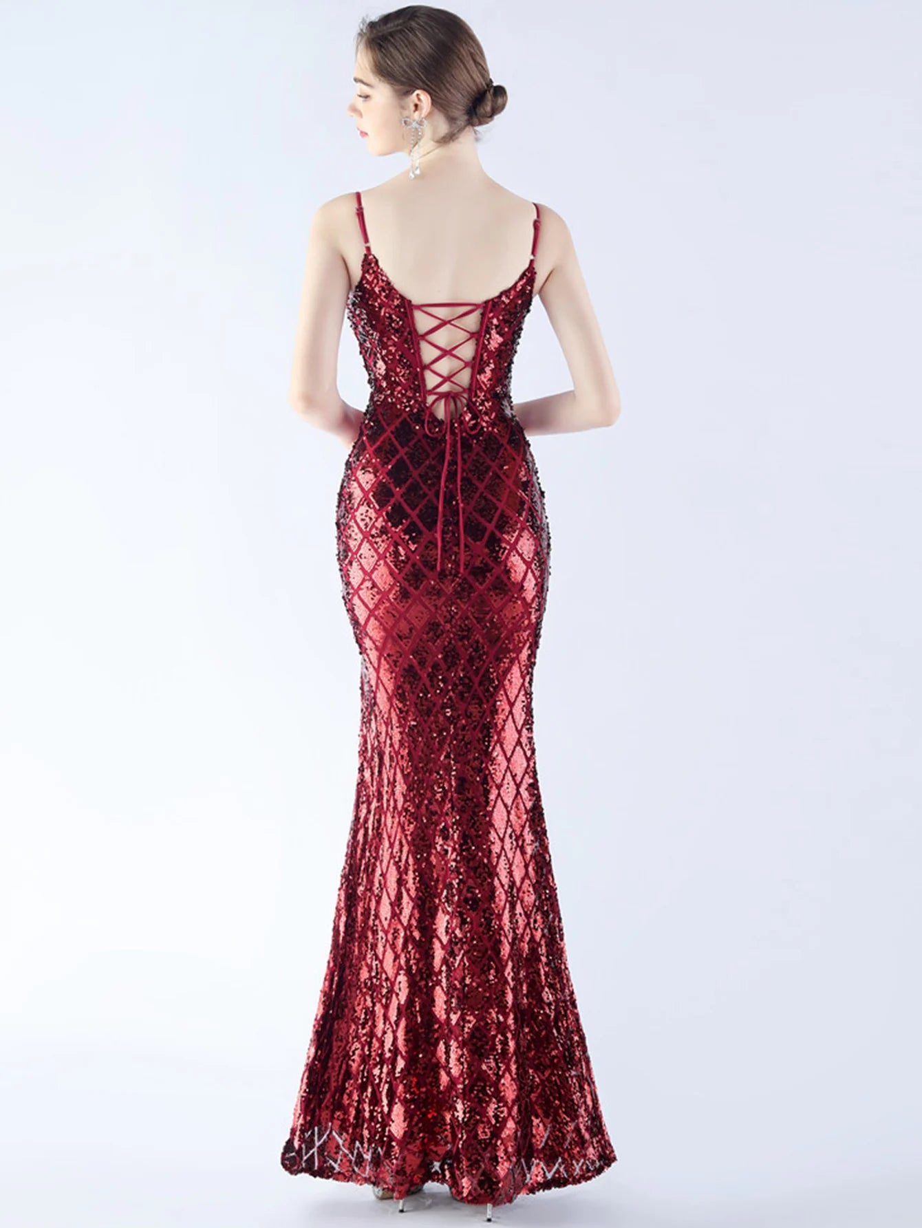 Elegant Luxury Backless Sequin Bodycon Party Prom Long Maxi Dress