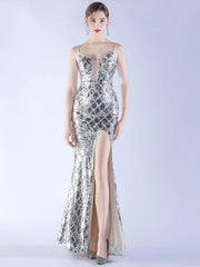 Elegant Luxury Backless Sequin Bodycon Party Prom Long Maxi Dress