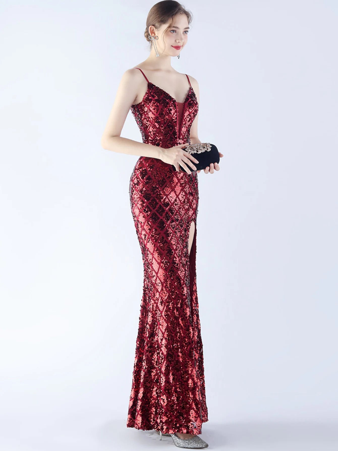 Elegant Luxury Backless Sequin Bodycon Party Prom Long Maxi Dress