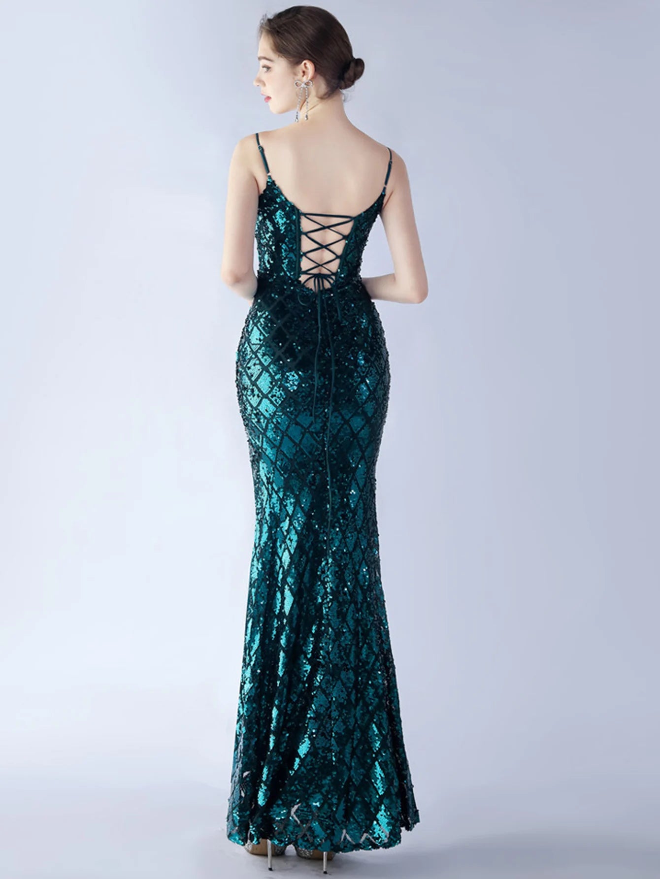 Elegant Luxury Backless Sequin Bodycon Party Prom Long Maxi Dress