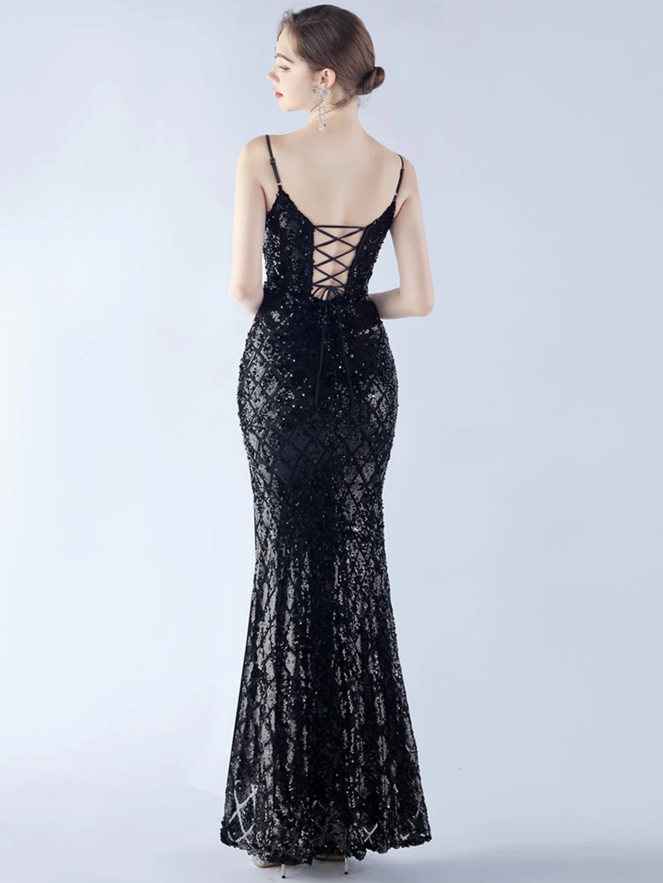 Elegant Luxury Backless Sequin Bodycon Party Prom Long Maxi Dress