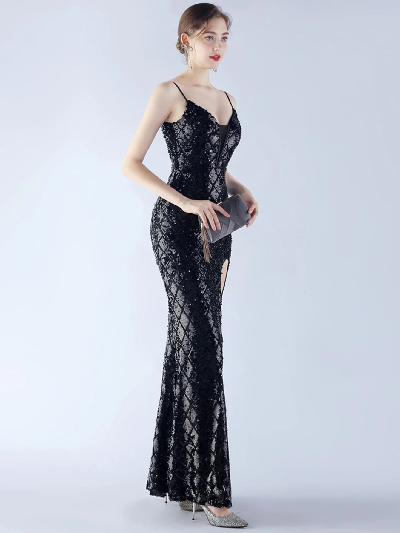 Elegant Luxury Backless Sequin Bodycon Party Prom Long Maxi Dress