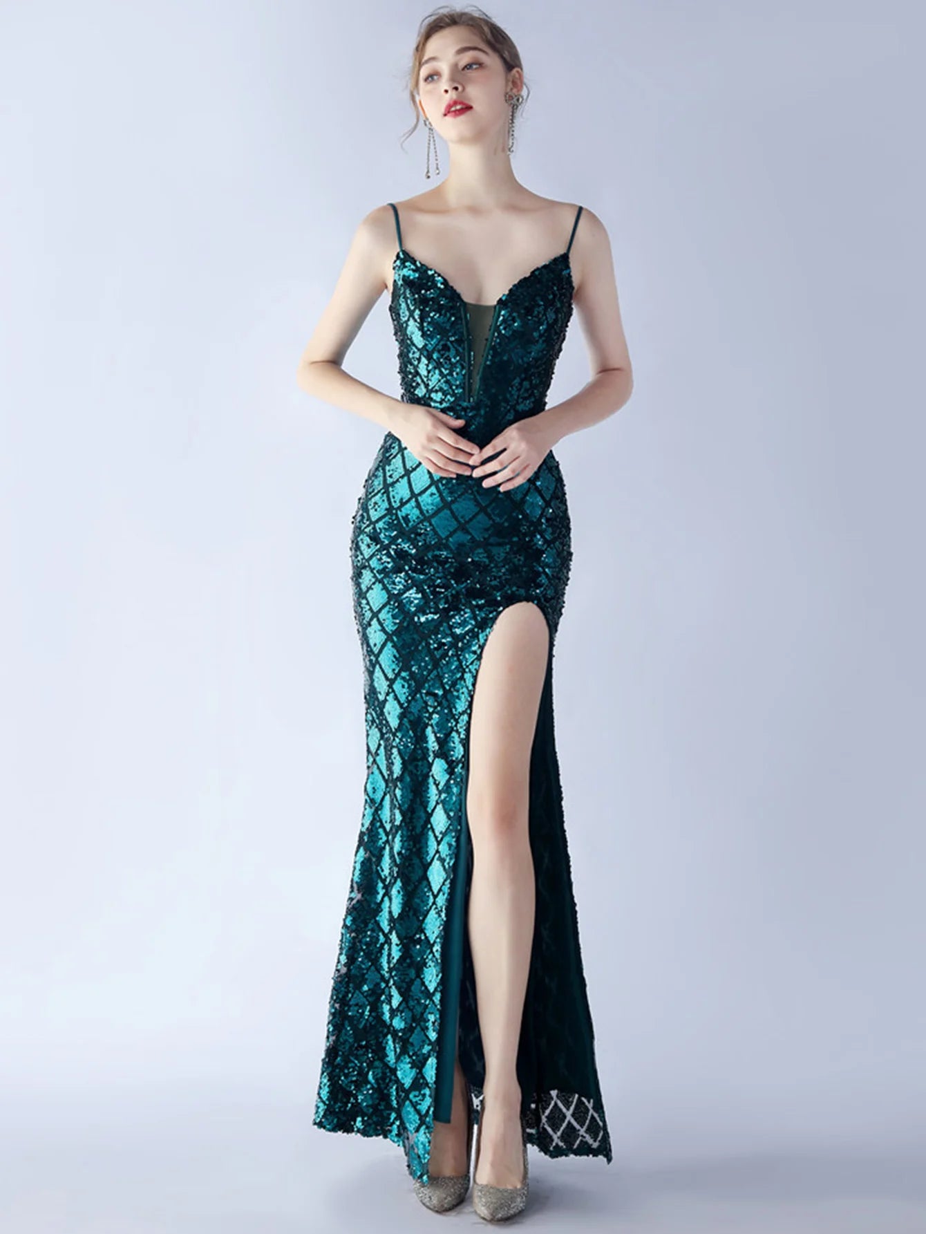Elegant Luxury Backless Sequin Bodycon Party Prom Long Maxi Dress