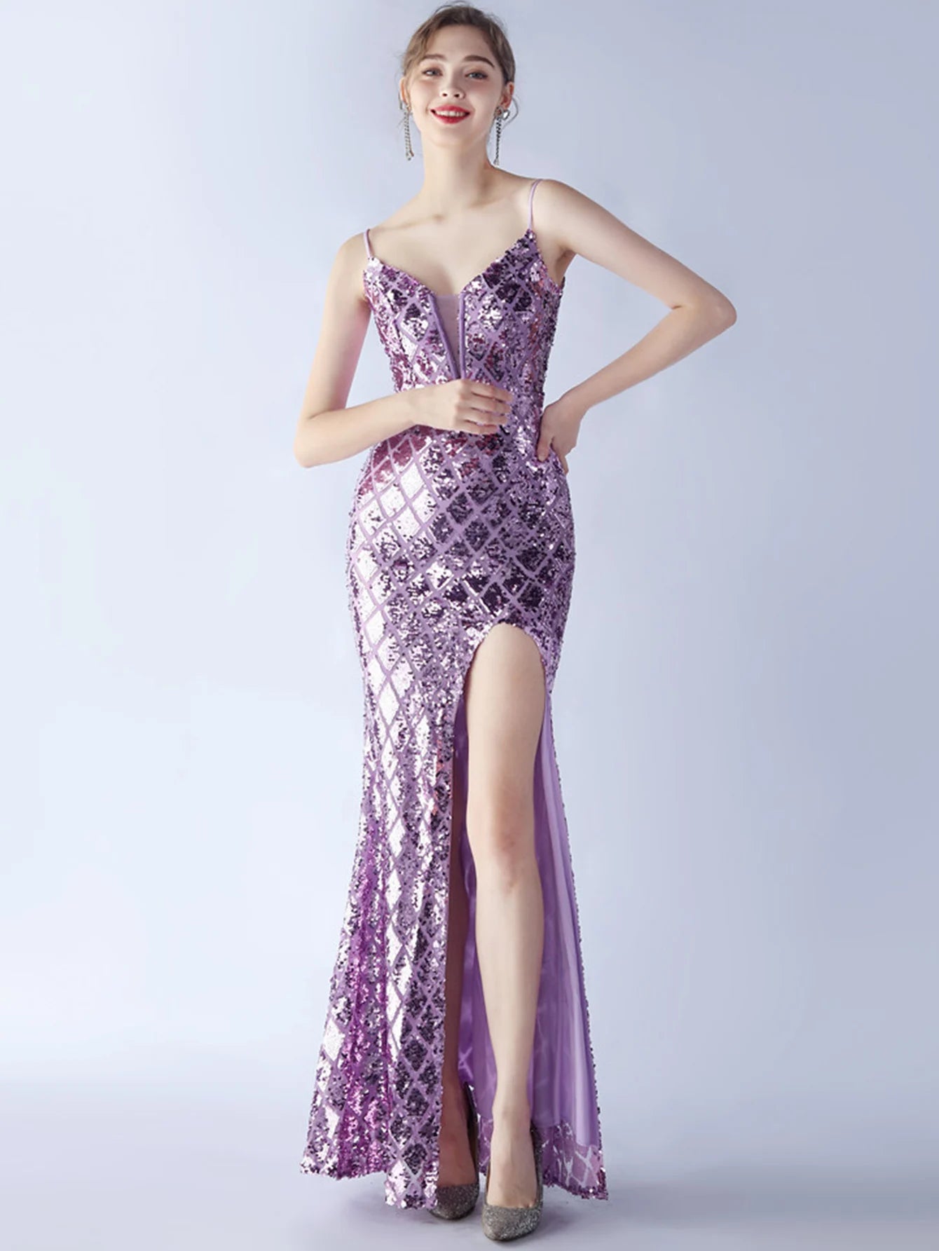 Elegant Luxury Backless Sequin Bodycon Party Prom Long Maxi Dress