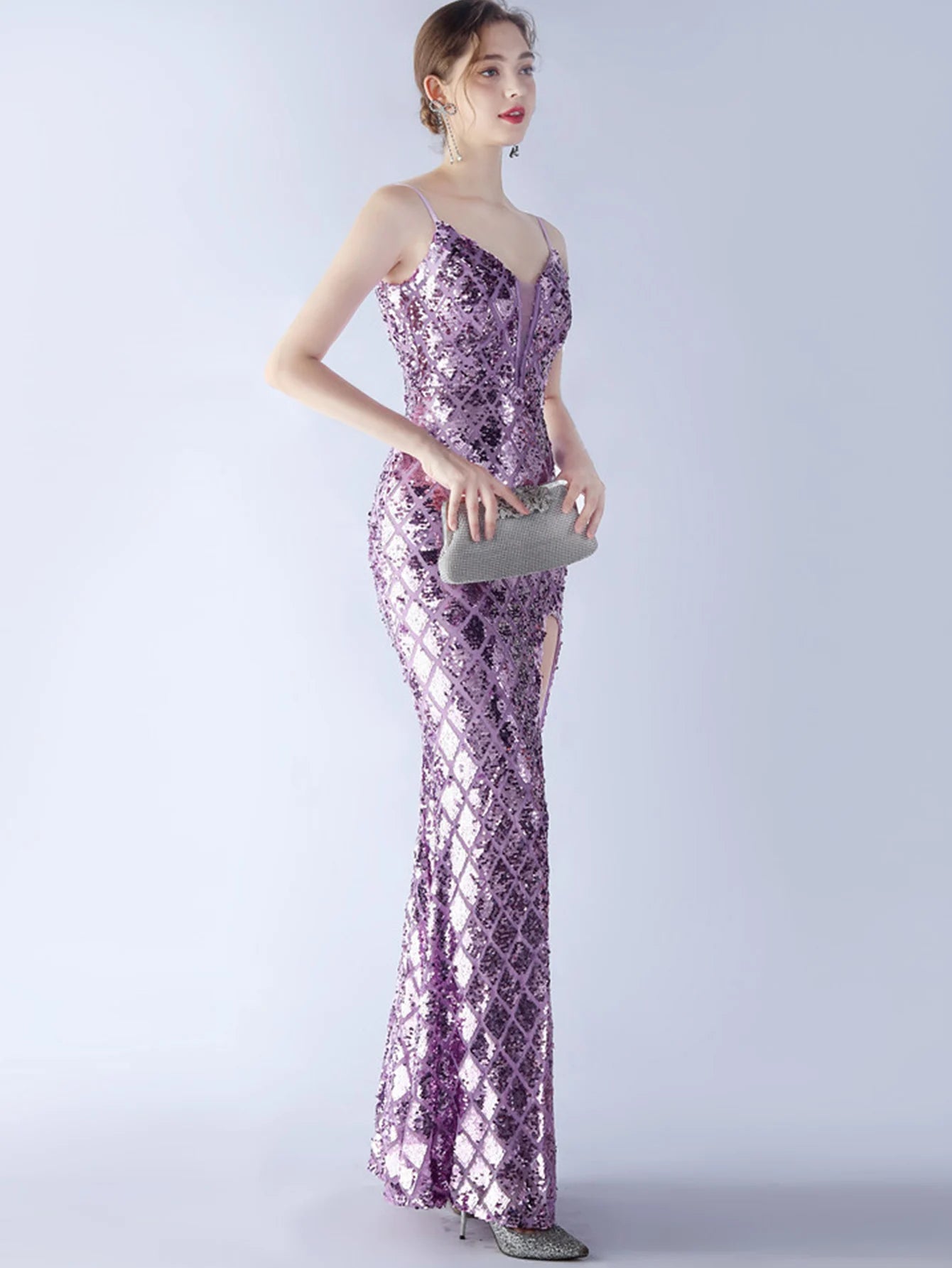 Elegant Luxury Backless Sequin Bodycon Party Prom Long Maxi Dress