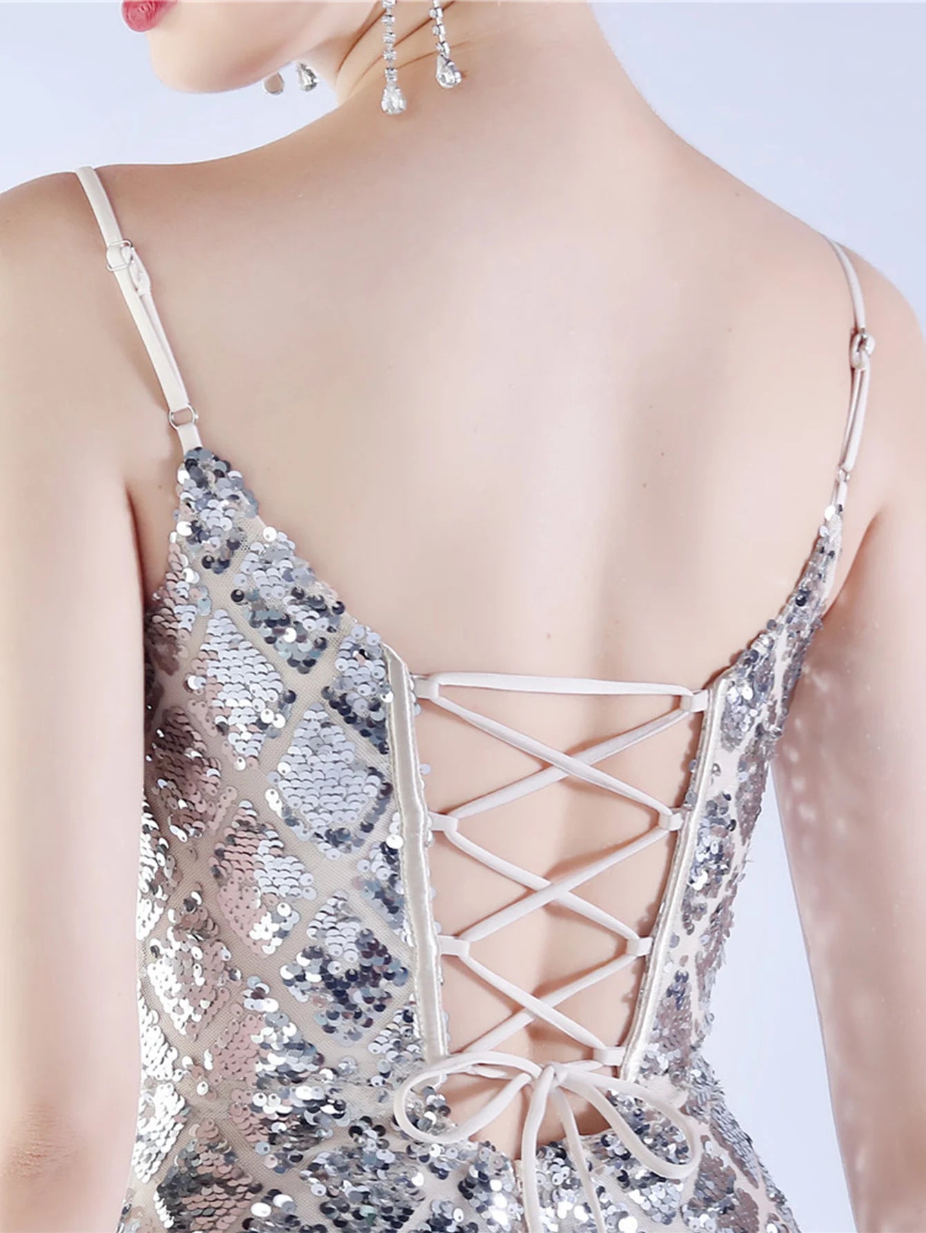 Elegant Luxury Backless Sequin Bodycon Party Prom Long Maxi Dress