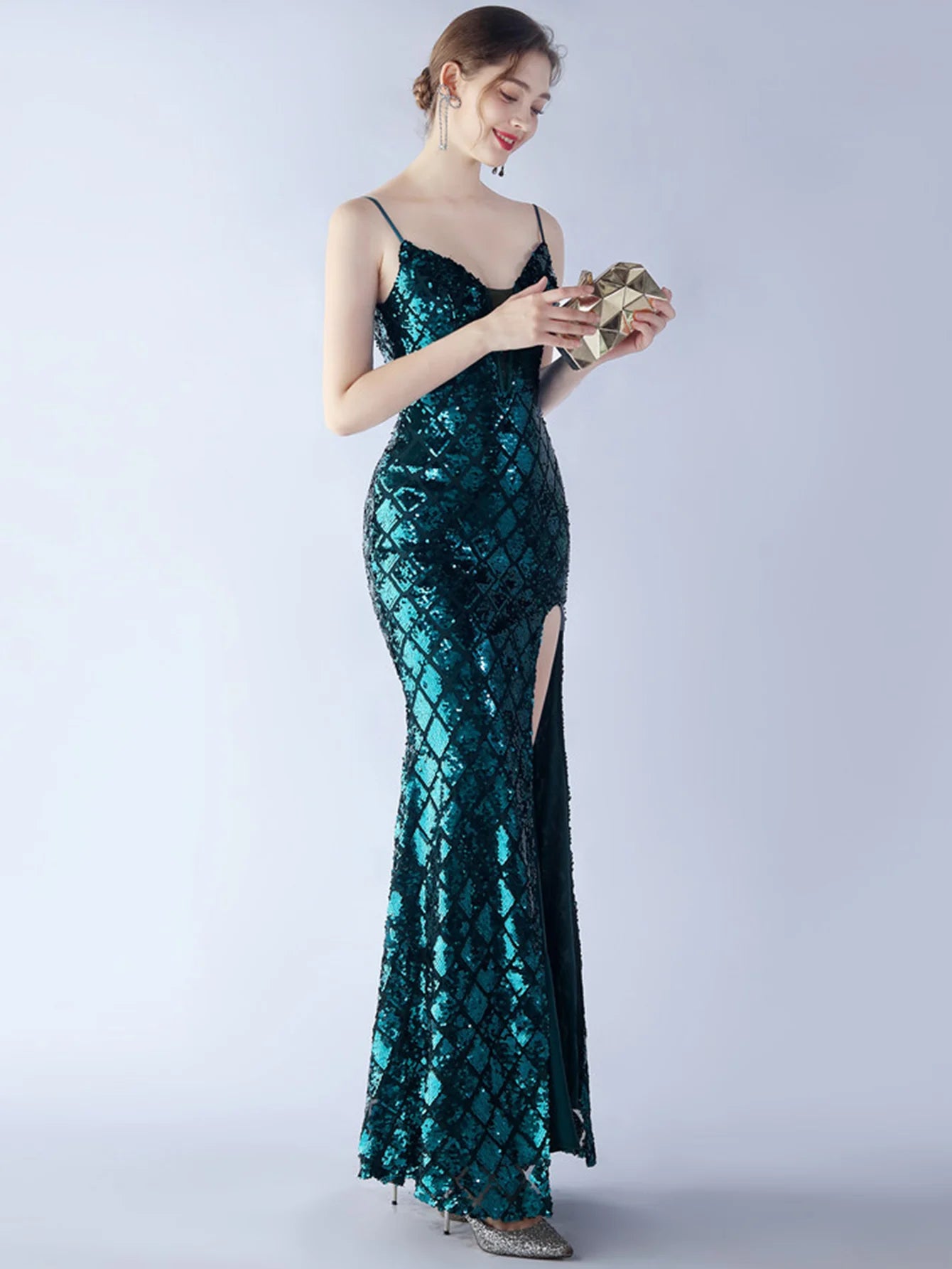 Elegant Luxury Backless Sequin Bodycon Party Prom Long Maxi Dress