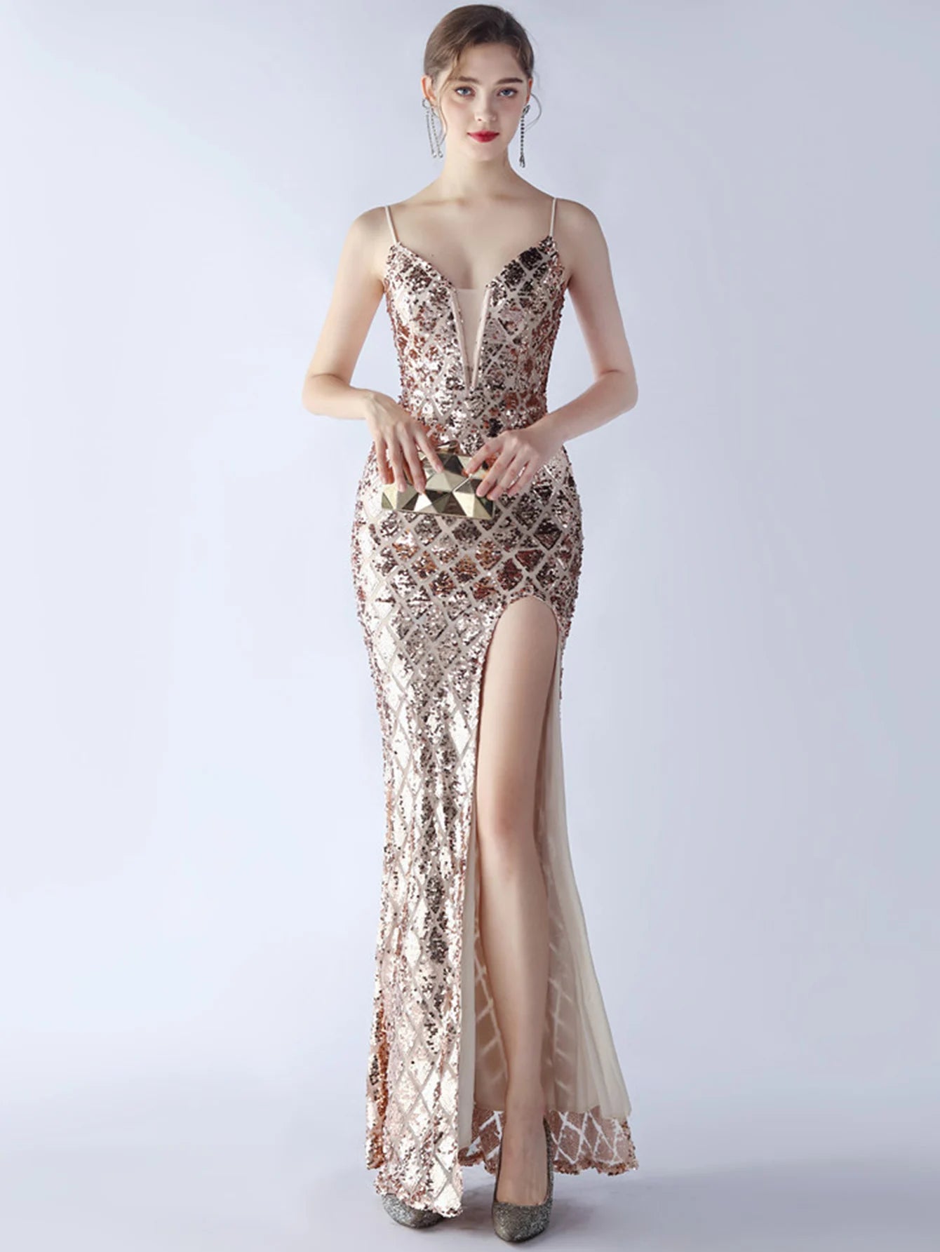 Elegant Luxury Backless Sequin Bodycon Party Prom Long Maxi Dress