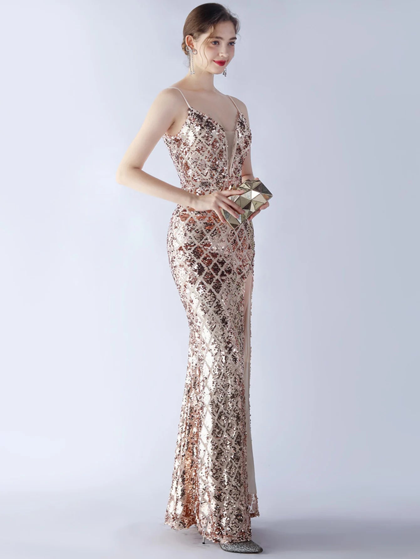 Elegant Luxury Backless Sequin Bodycon Party Prom Long Maxi Dress
