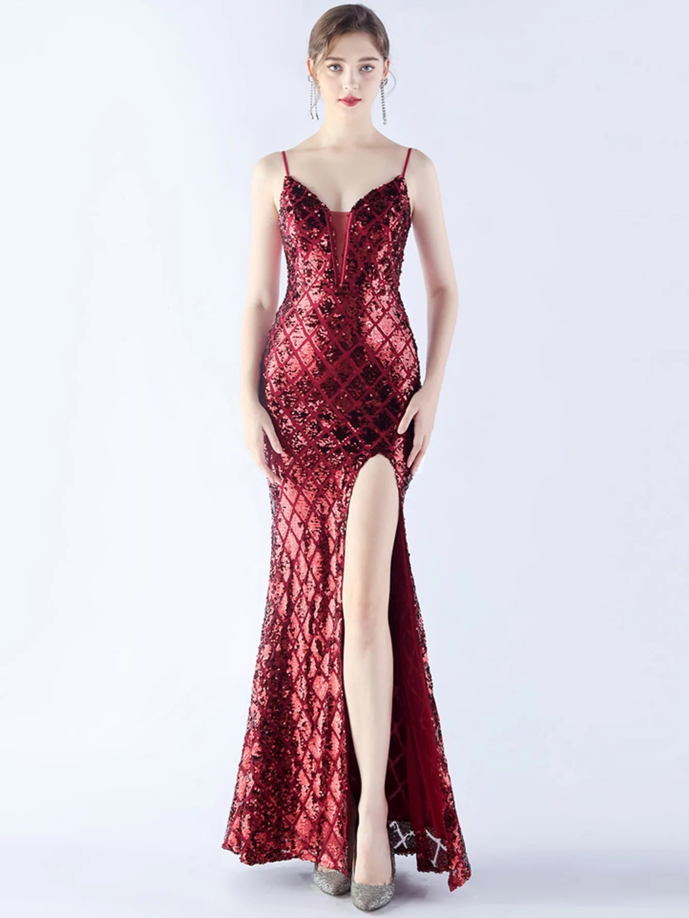 Elegant Luxury Backless Sequin Bodycon Party Prom Long Maxi Dress