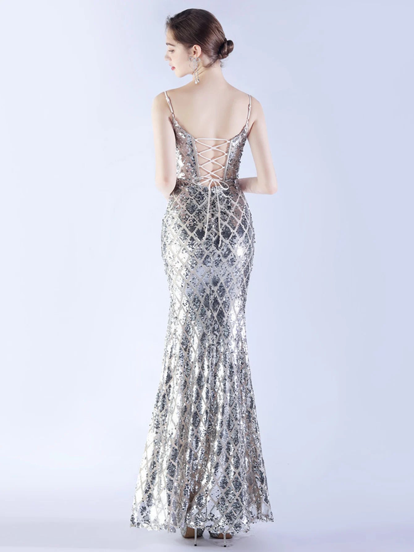 Elegant Luxury Backless Sequin Bodycon Party Prom Long Maxi Dress