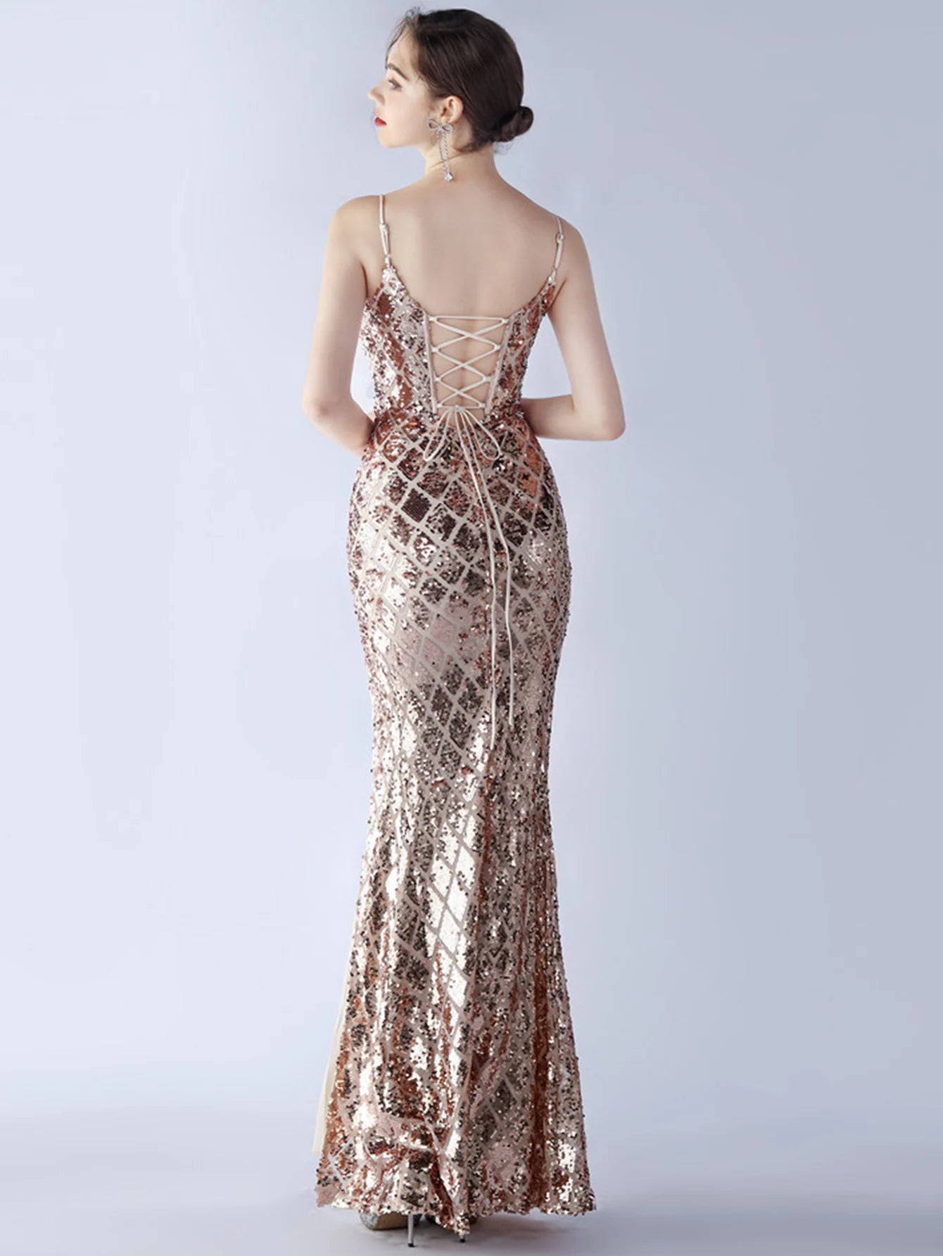 Elegant Luxury Backless Sequin Bodycon Party Prom Long Maxi Dress