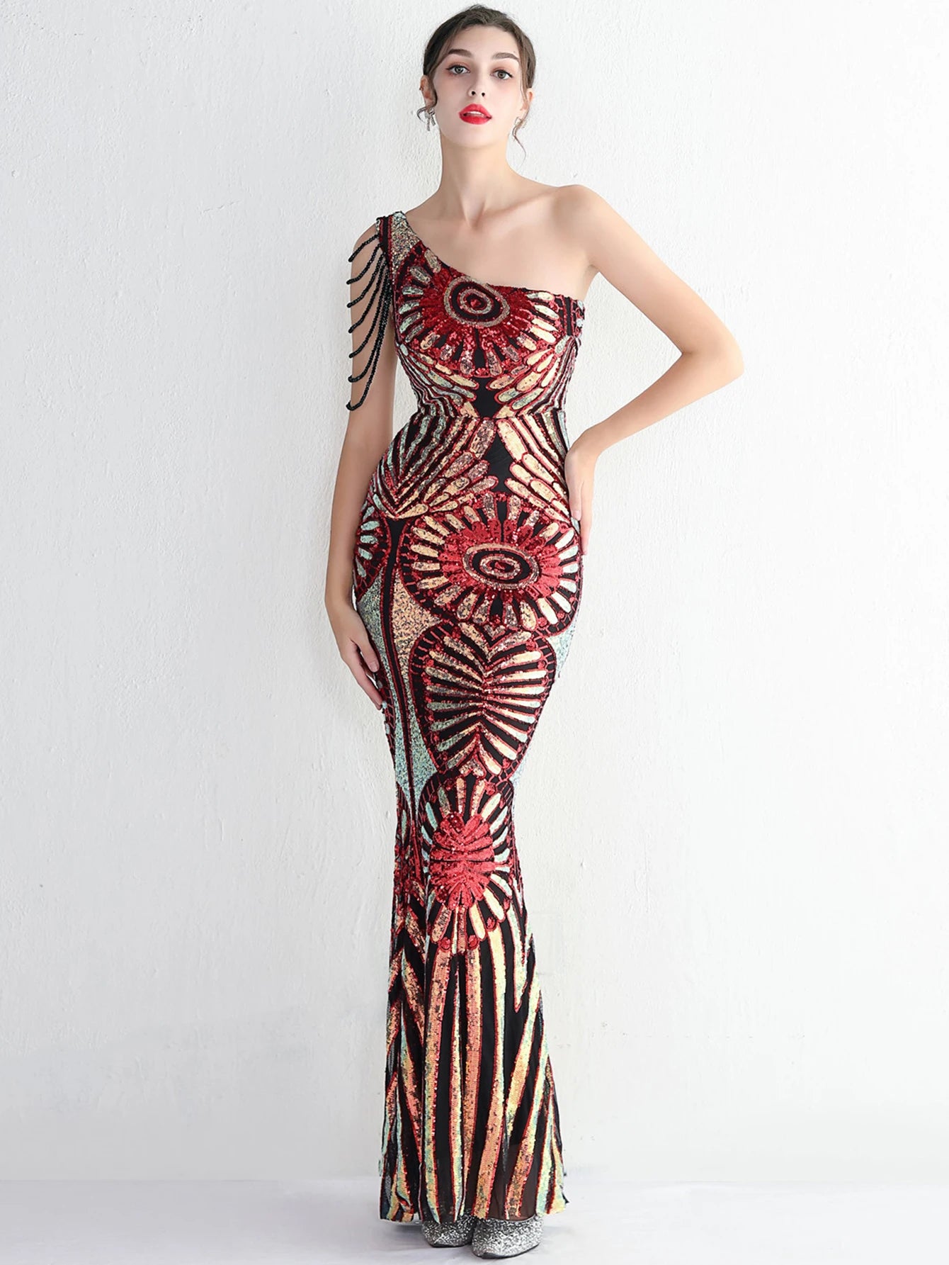 Elegant Luxury Backless Sequin Medium Stretch Birthday Party Maxi Dress