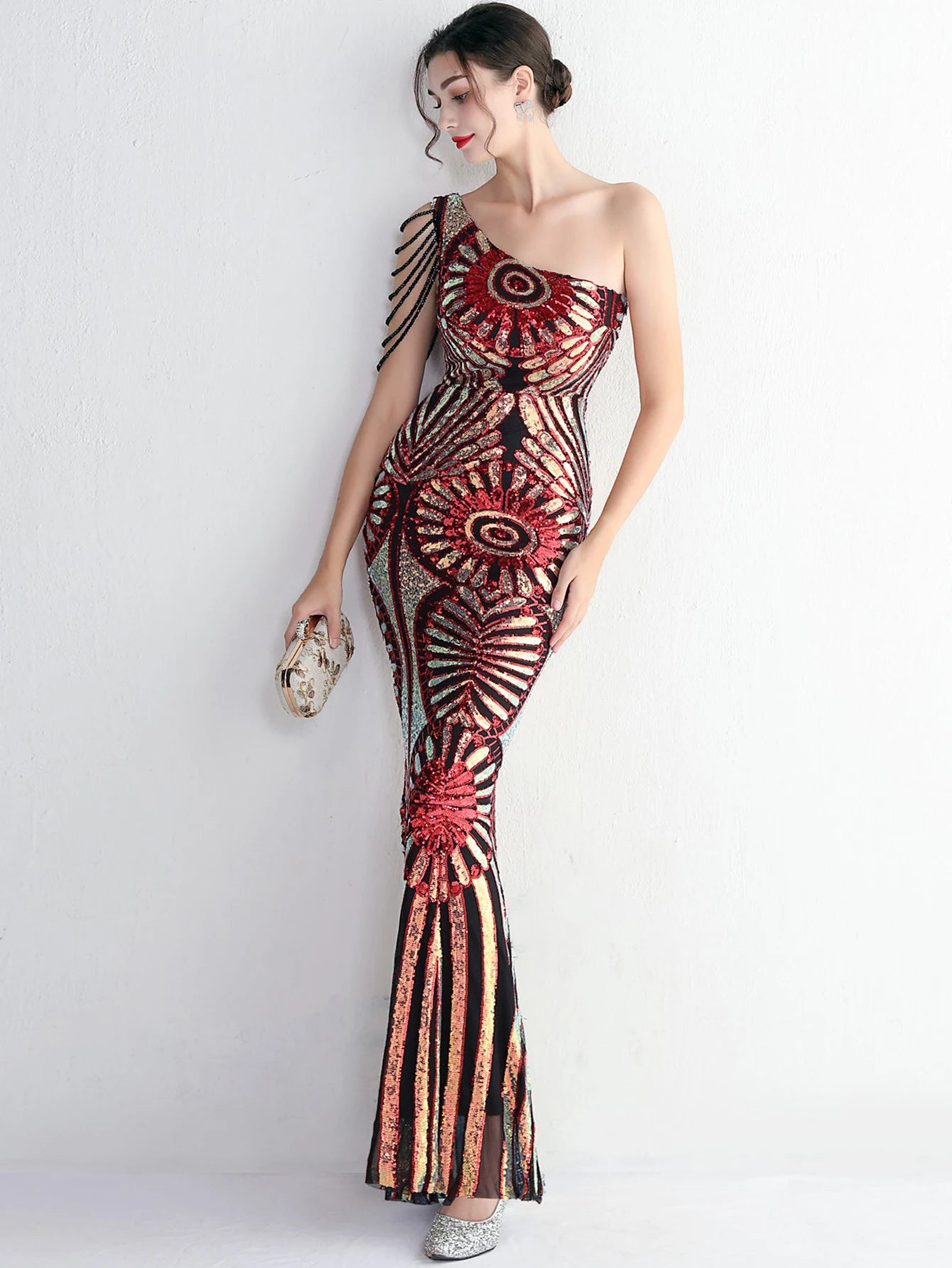 Elegant Luxury Backless Sequin Medium Stretch Birthday Party Maxi Dress