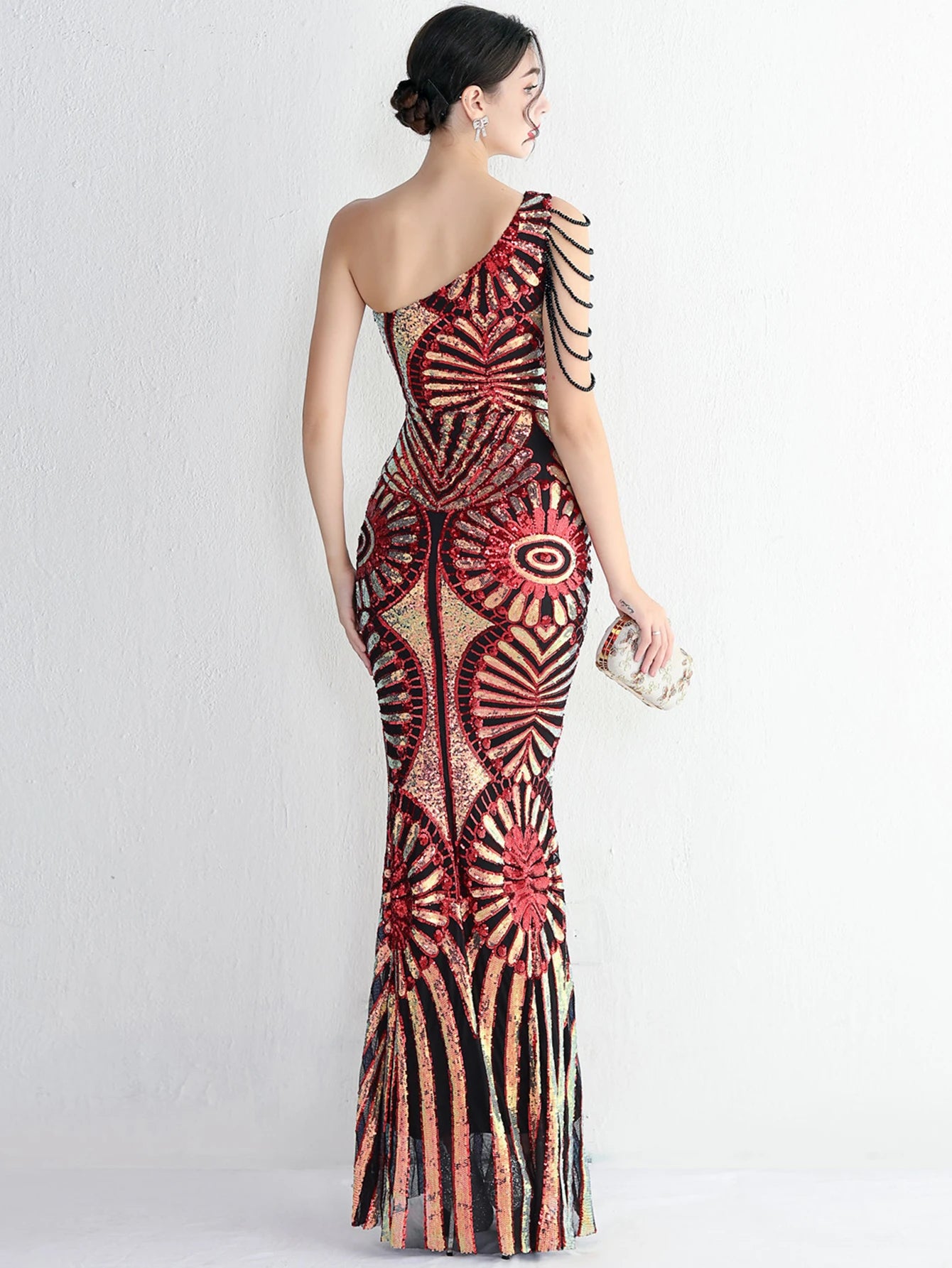 Elegant Luxury Backless Sequin Medium Stretch Birthday Party Maxi Dress