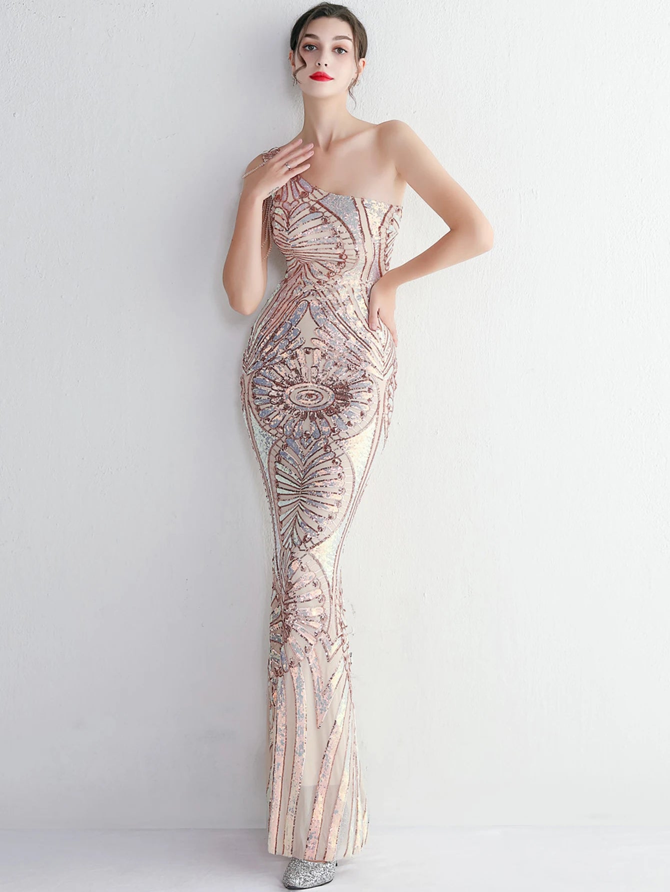 Elegant Luxury Backless Sequin Medium Stretch Birthday Party Maxi Dress