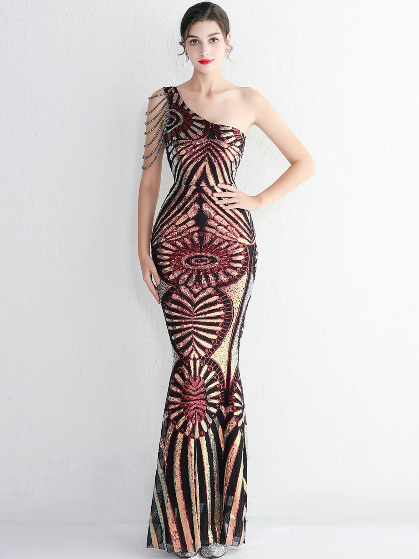 Elegant Luxury Backless Sequin Medium Stretch Birthday Party Maxi Dress