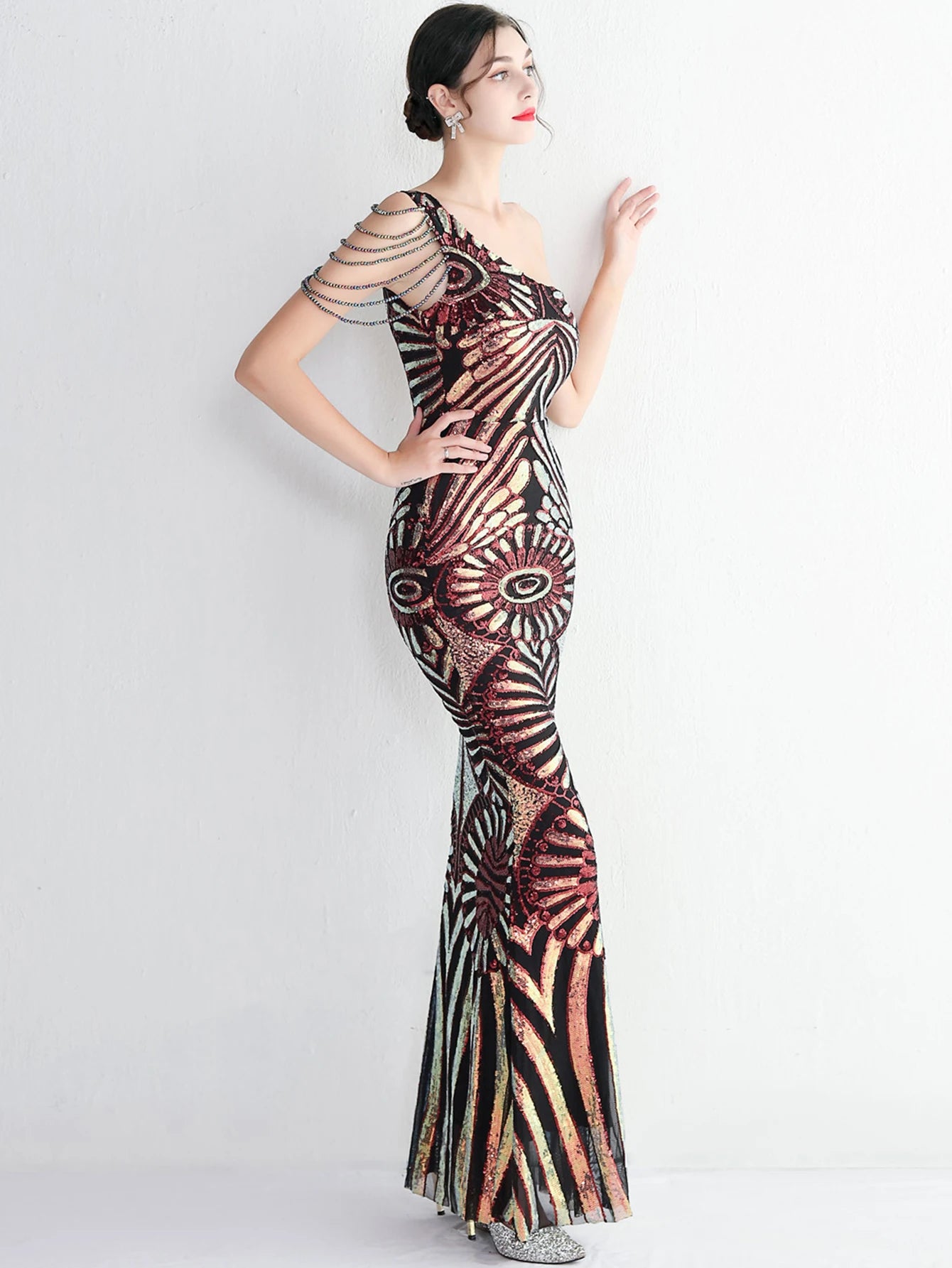 Elegant Luxury Backless Sequin Medium Stretch Birthday Party Maxi Dress