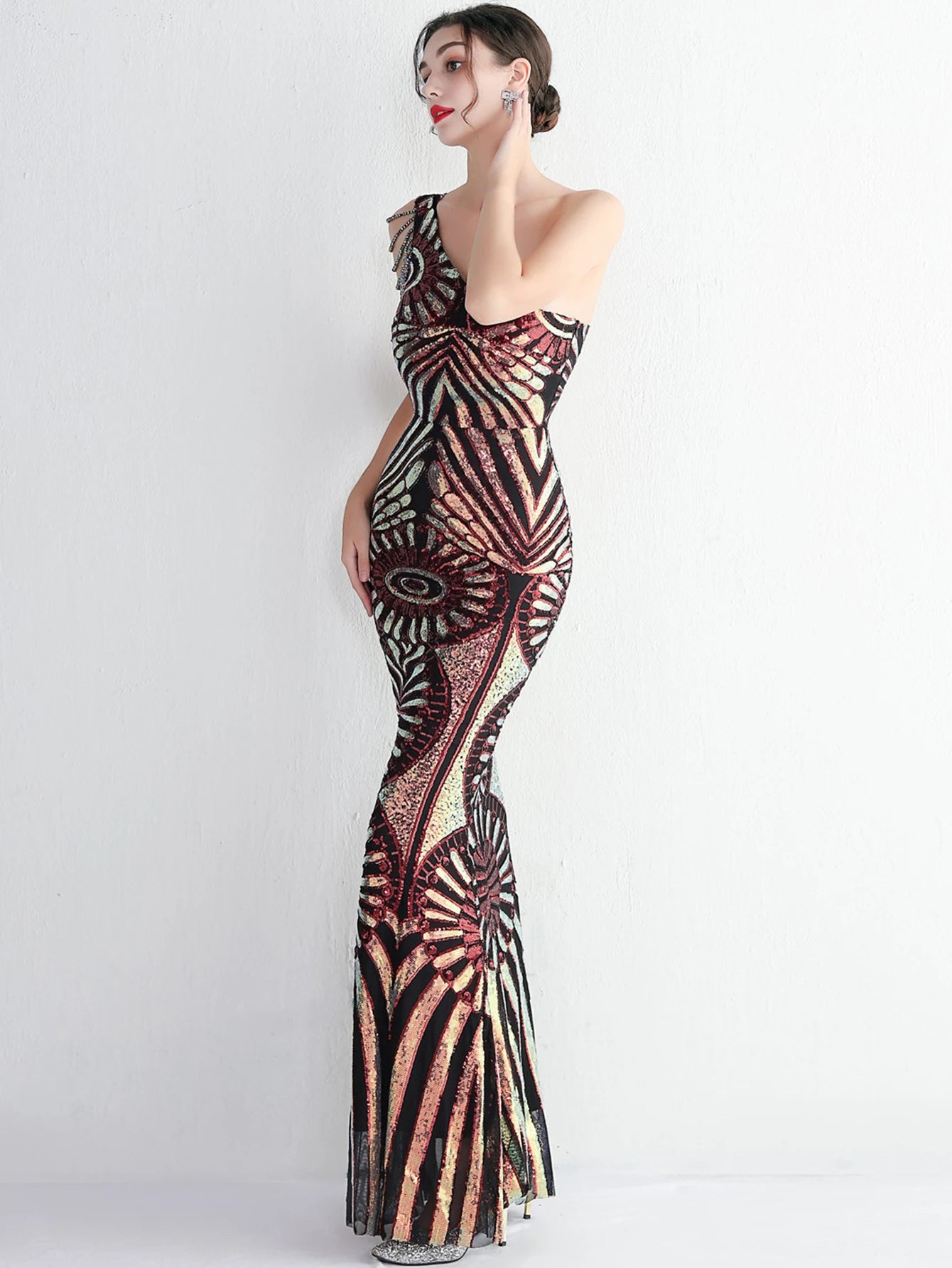Elegant Luxury Backless Sequin Medium Stretch Birthday Party Maxi Dress