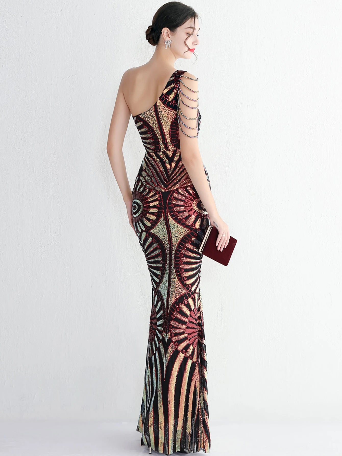 Elegant Luxury Backless Sequin Medium Stretch Birthday Party Maxi Dress