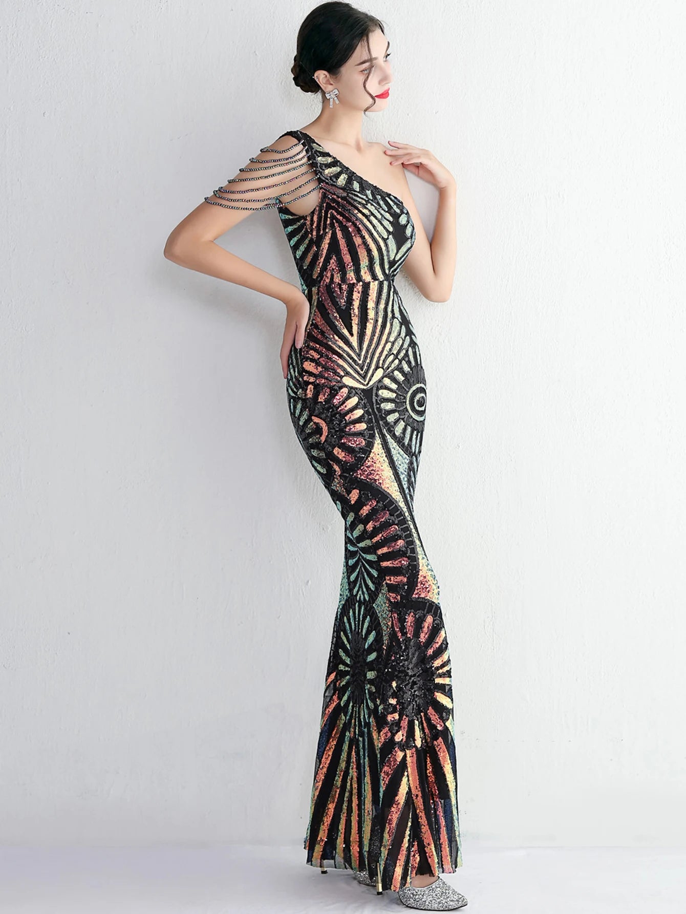 Elegant Luxury Backless Sequin Medium Stretch Birthday Party Maxi Dress
