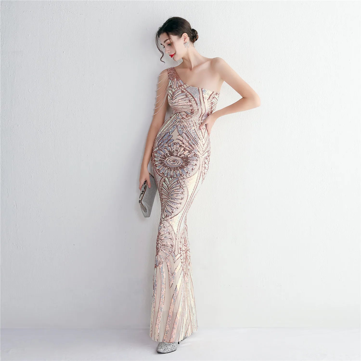 Elegant Luxury Backless Sequin Medium Stretch Birthday Party Maxi Dress