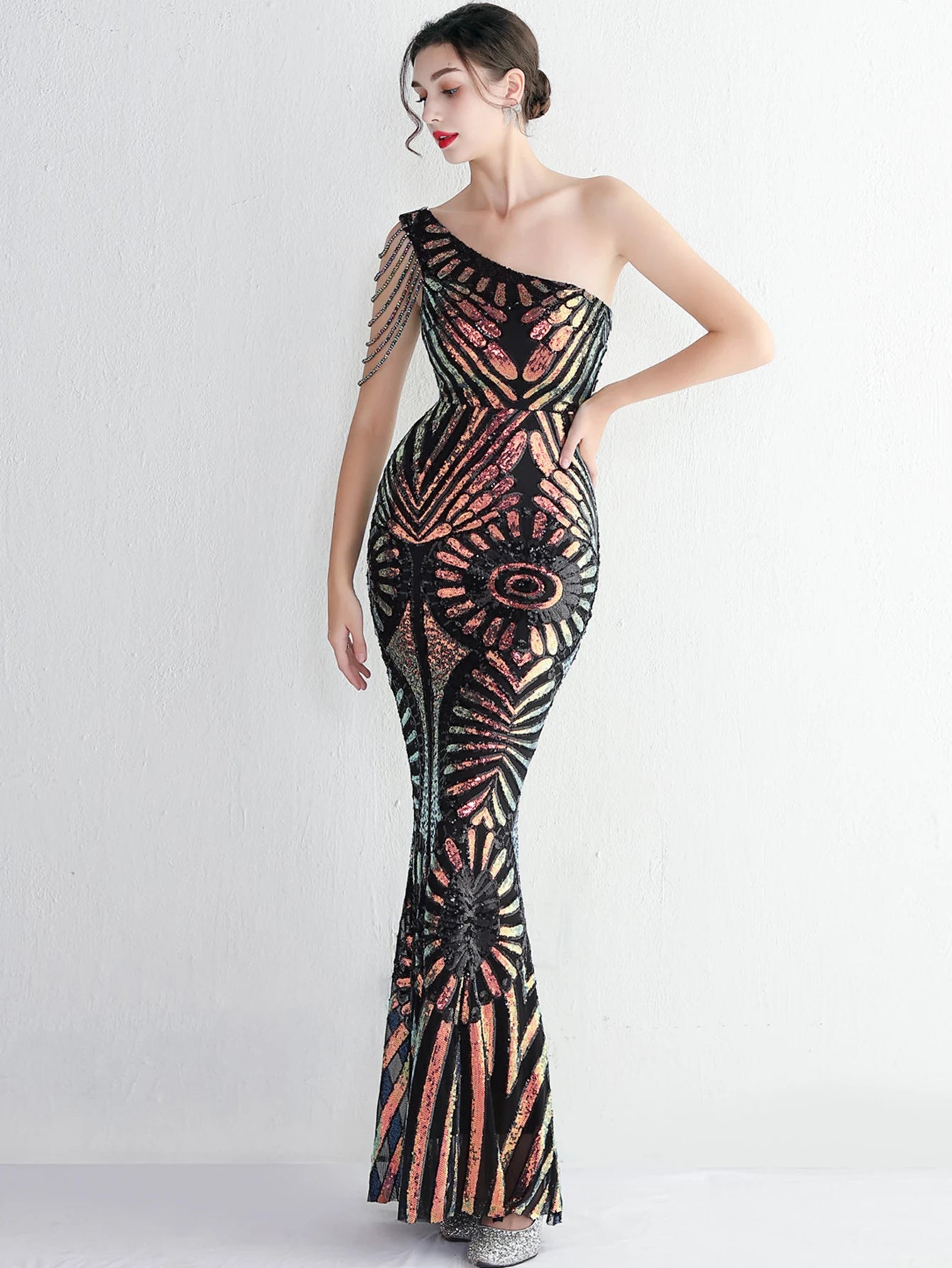 Elegant Luxury Backless Sequin Medium Stretch Birthday Party Maxi Dress