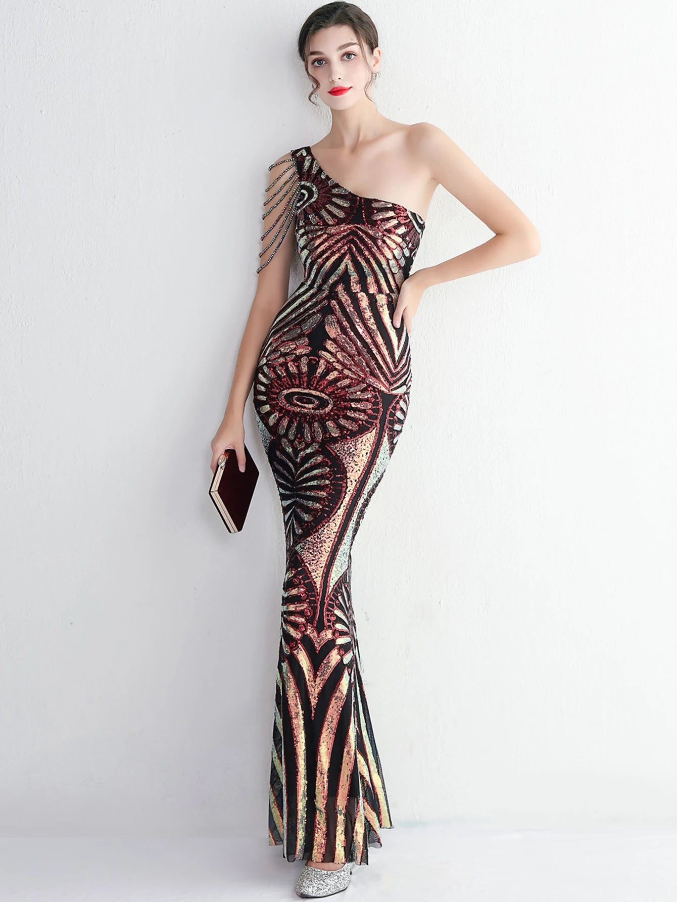 Elegant Luxury Backless Sequin Medium Stretch Birthday Party Maxi Dress