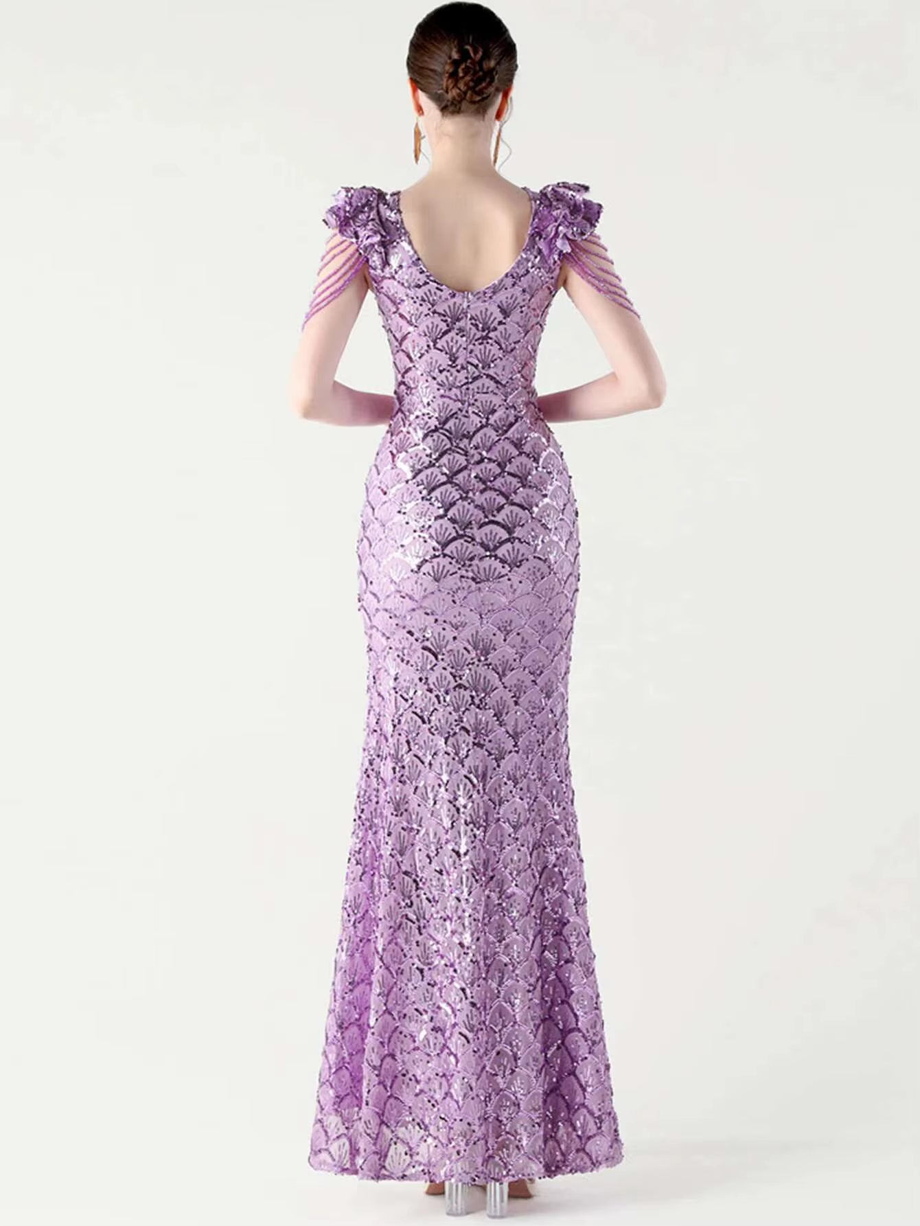 Luxury Solid Backless V-Neck Sequin zipper Party sleeveless Long Maxi Dresses