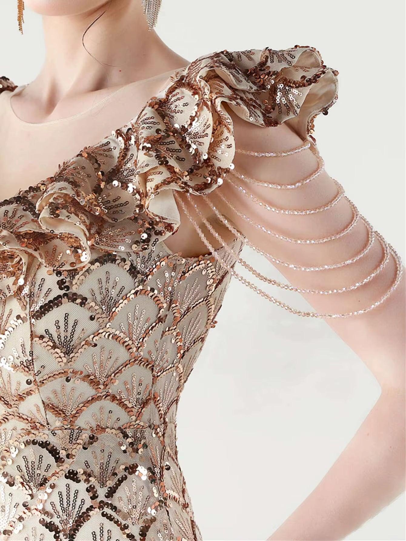 Luxury Solid Backless V-Neck Sequin zipper Party sleeveless Long Maxi Dresses
