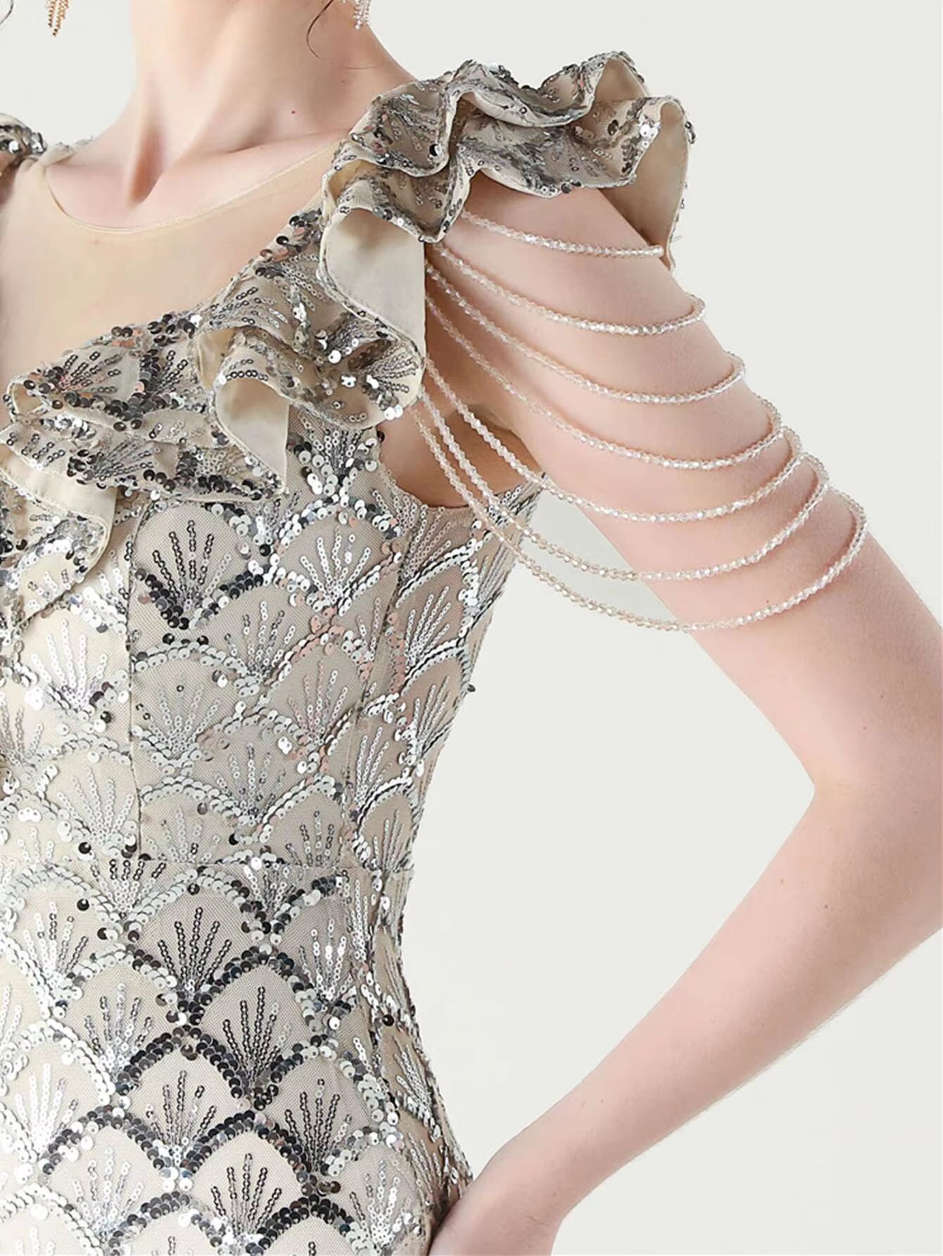 Luxury Solid Backless V-Neck Sequin zipper Party sleeveless Long Maxi Dresses