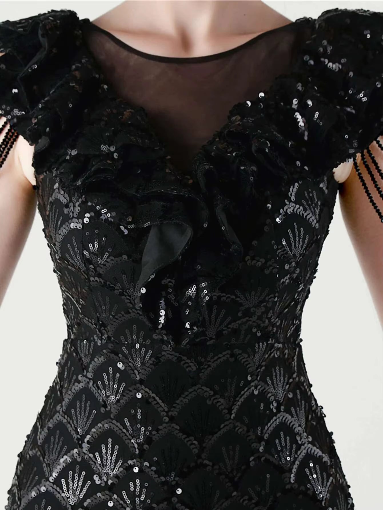 Luxury Solid Backless V-Neck Sequin zipper Party sleeveless Long Maxi Dresses