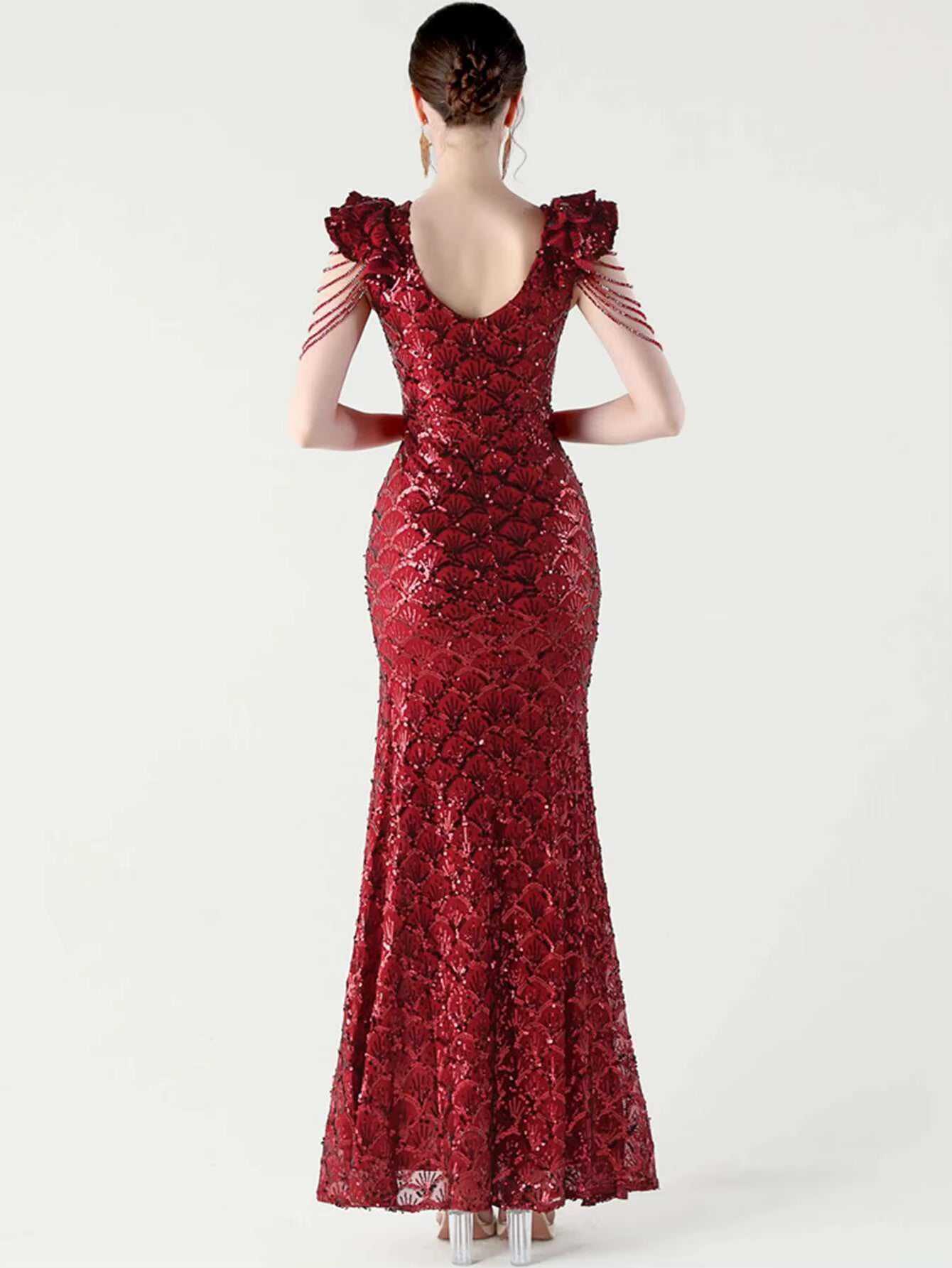 Luxury Solid Backless V-Neck Sequin zipper Party sleeveless Long Maxi Dresses