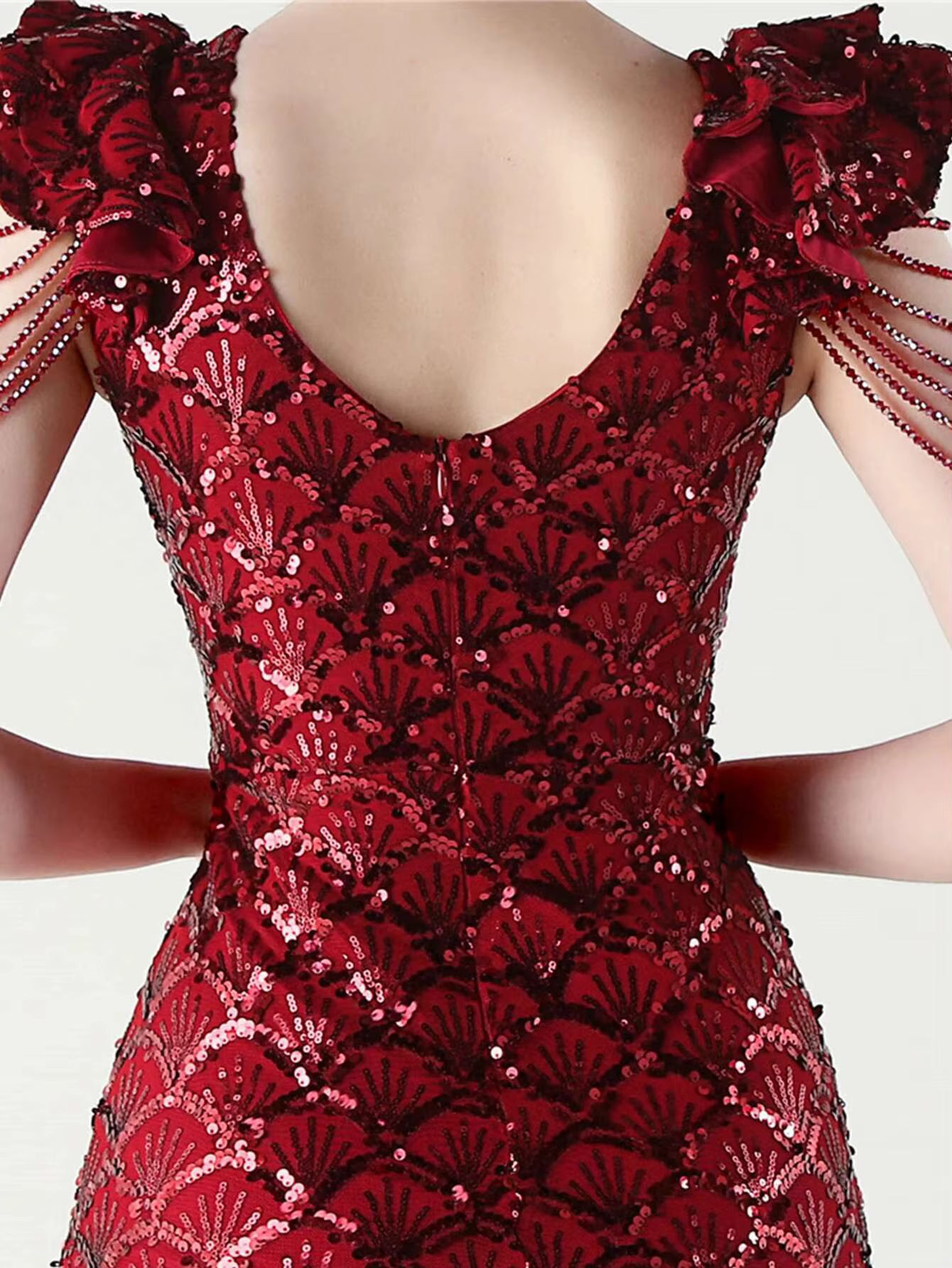 Luxury Solid Backless V-Neck Sequin zipper Party sleeveless Long Maxi Dresses