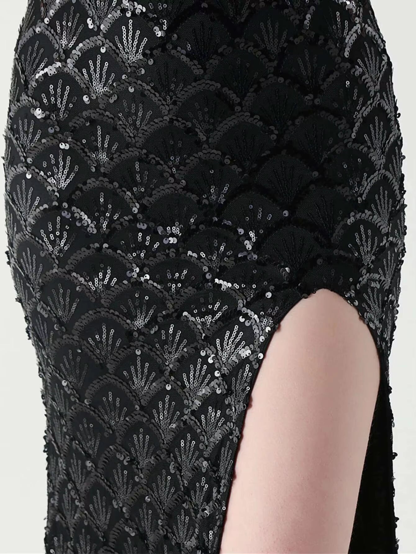 Luxury Solid Backless V-Neck Sequin zipper Party sleeveless Long Maxi Dresses