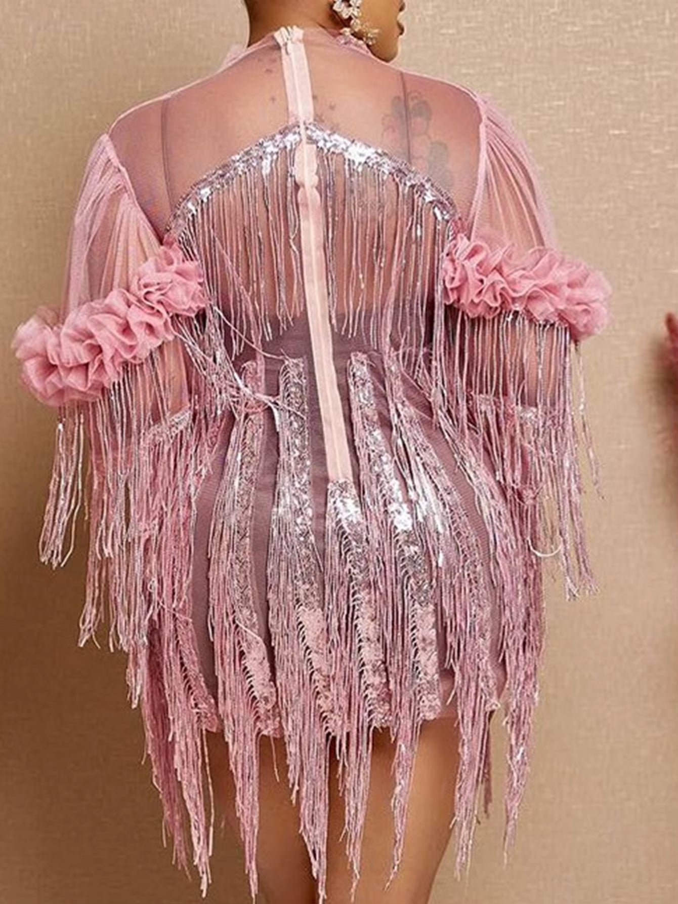 Elegant Luxury Empire Sequin Tassel Bodycon Mini Dress