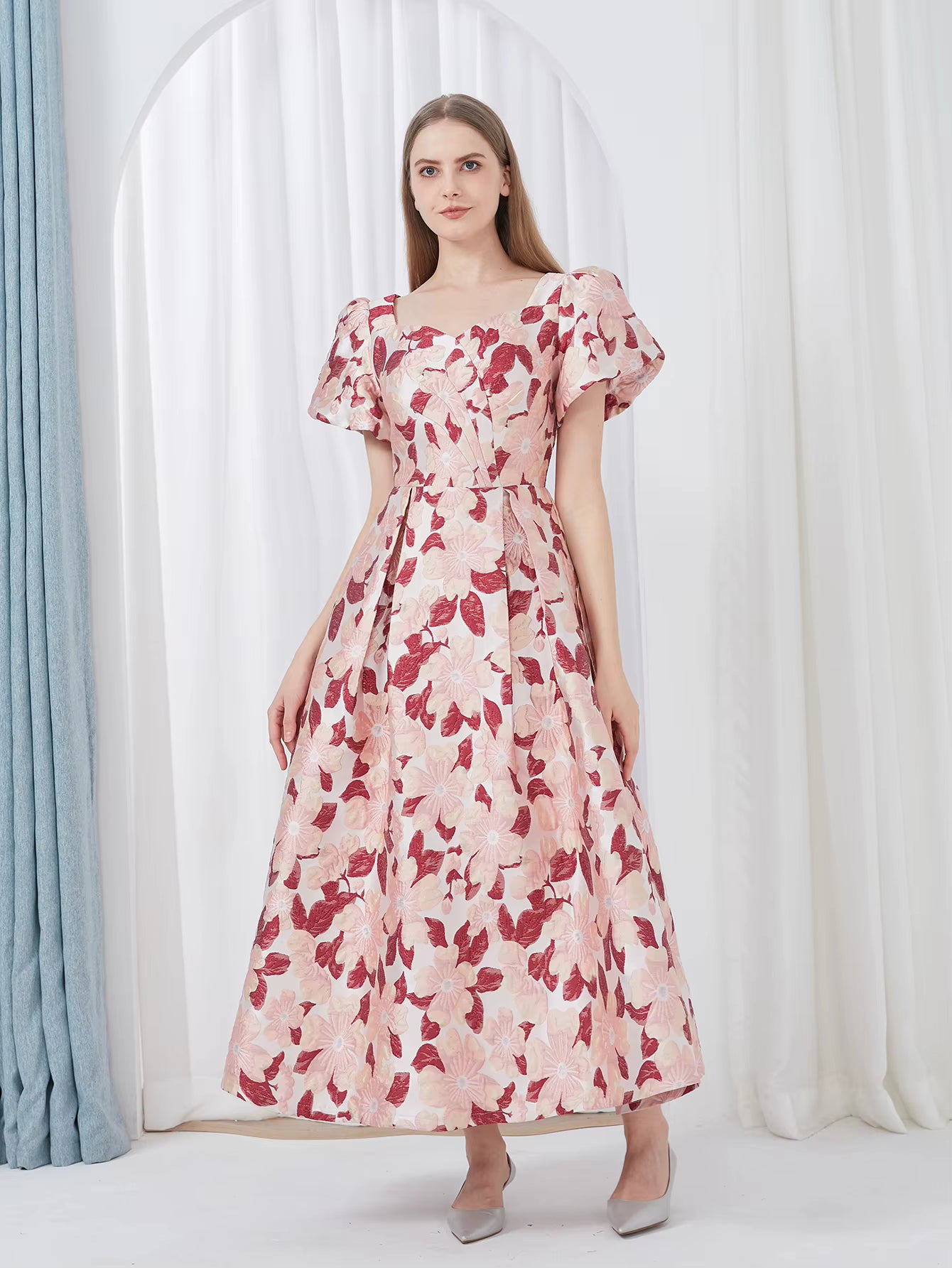 Elegant Luxury Floral Print Embroidery Jacquard Party Maxi Dress
